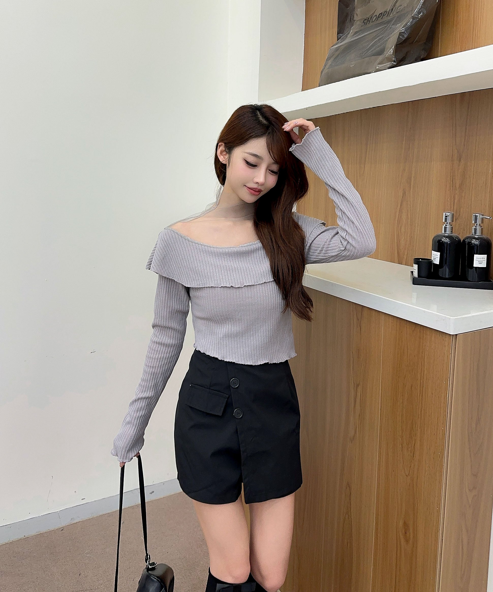 【Jasmine】ドッキングフリルニットプルオーバー