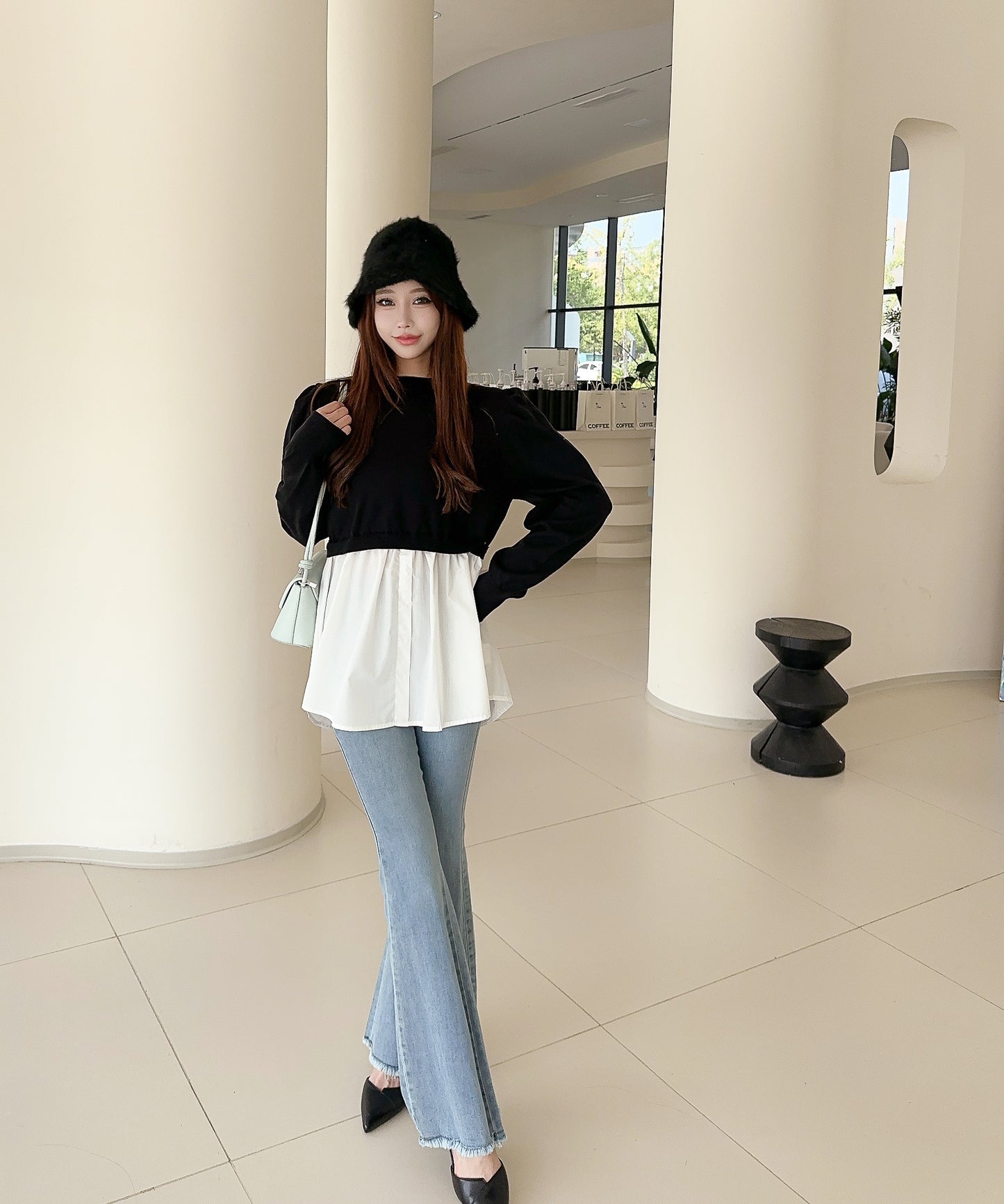 【Jasmine】シャーリングパールトップス