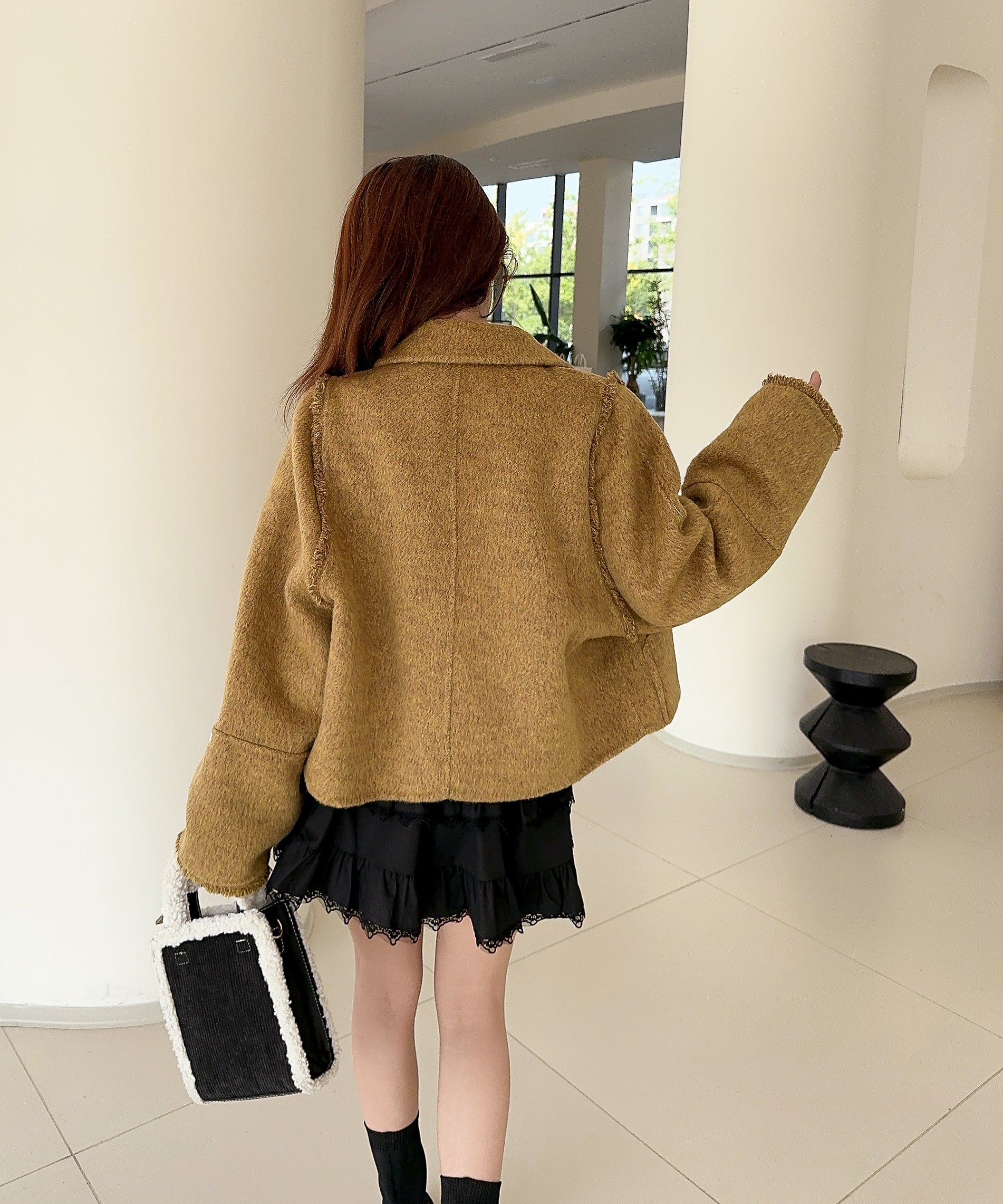 【Jasmine】フリンジリバーウールコート ショート丈