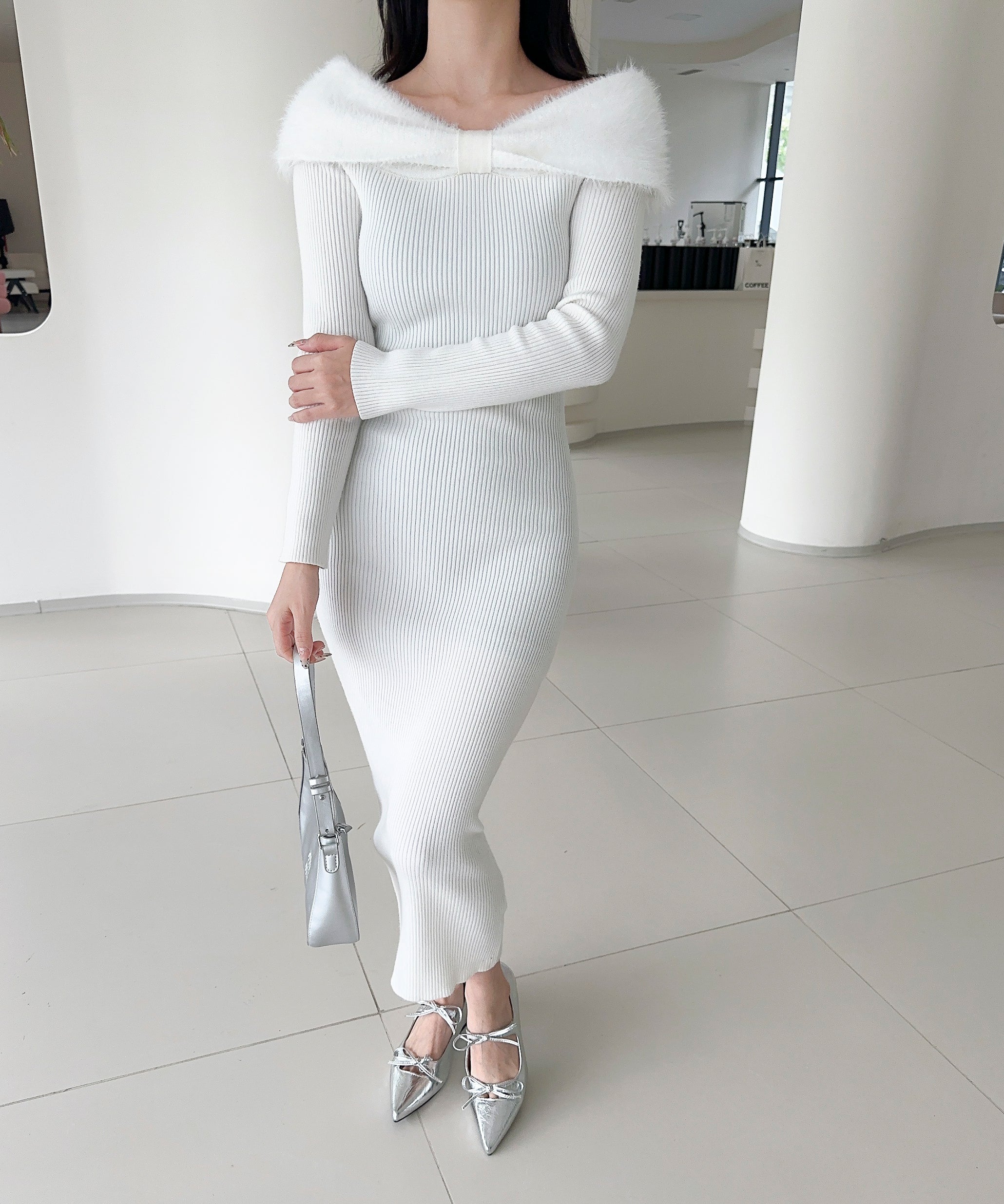 【Jasmine】ワンショルリボンニットワンピース