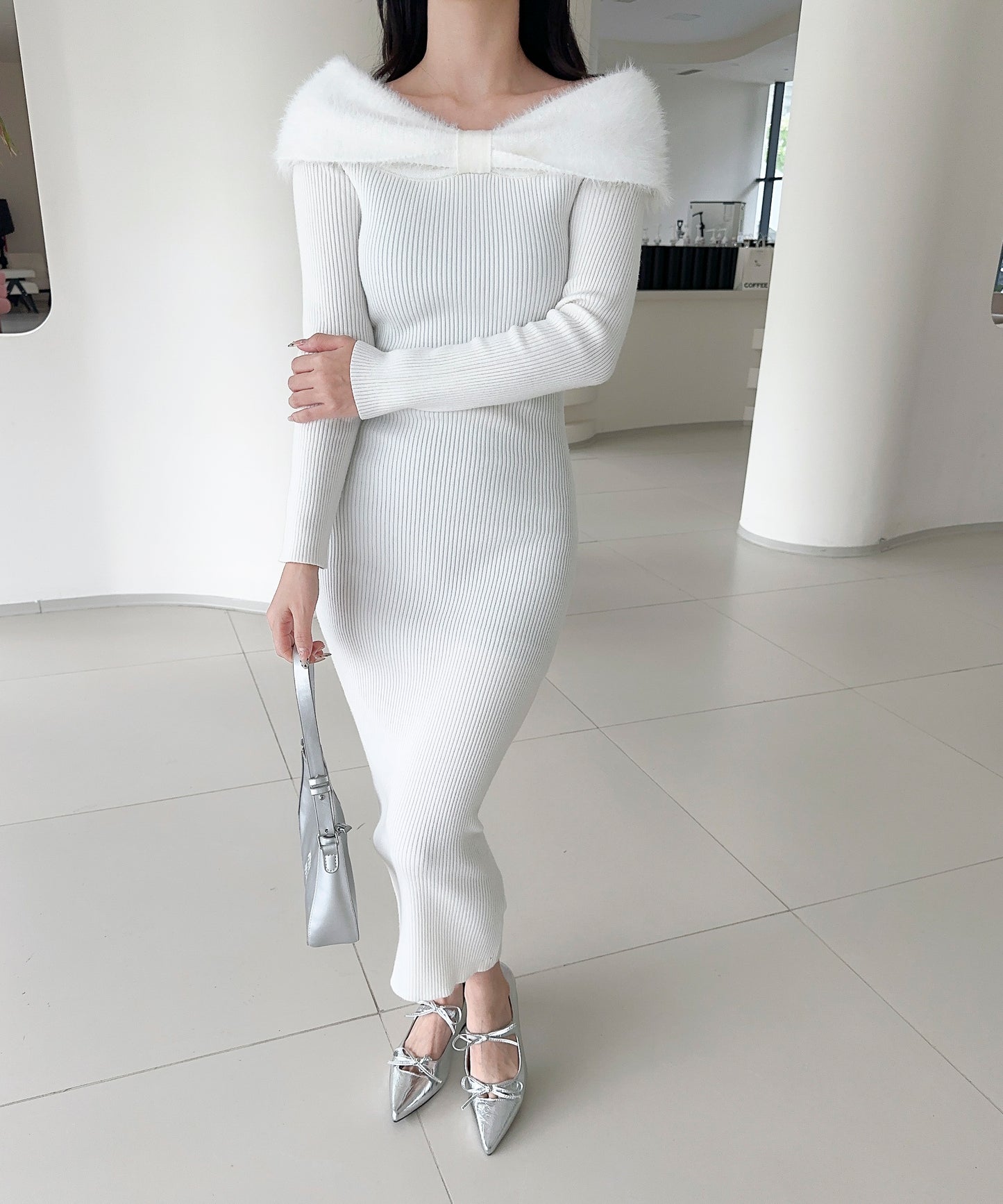 【Jasmine】ワンショルリボンニットワンピース