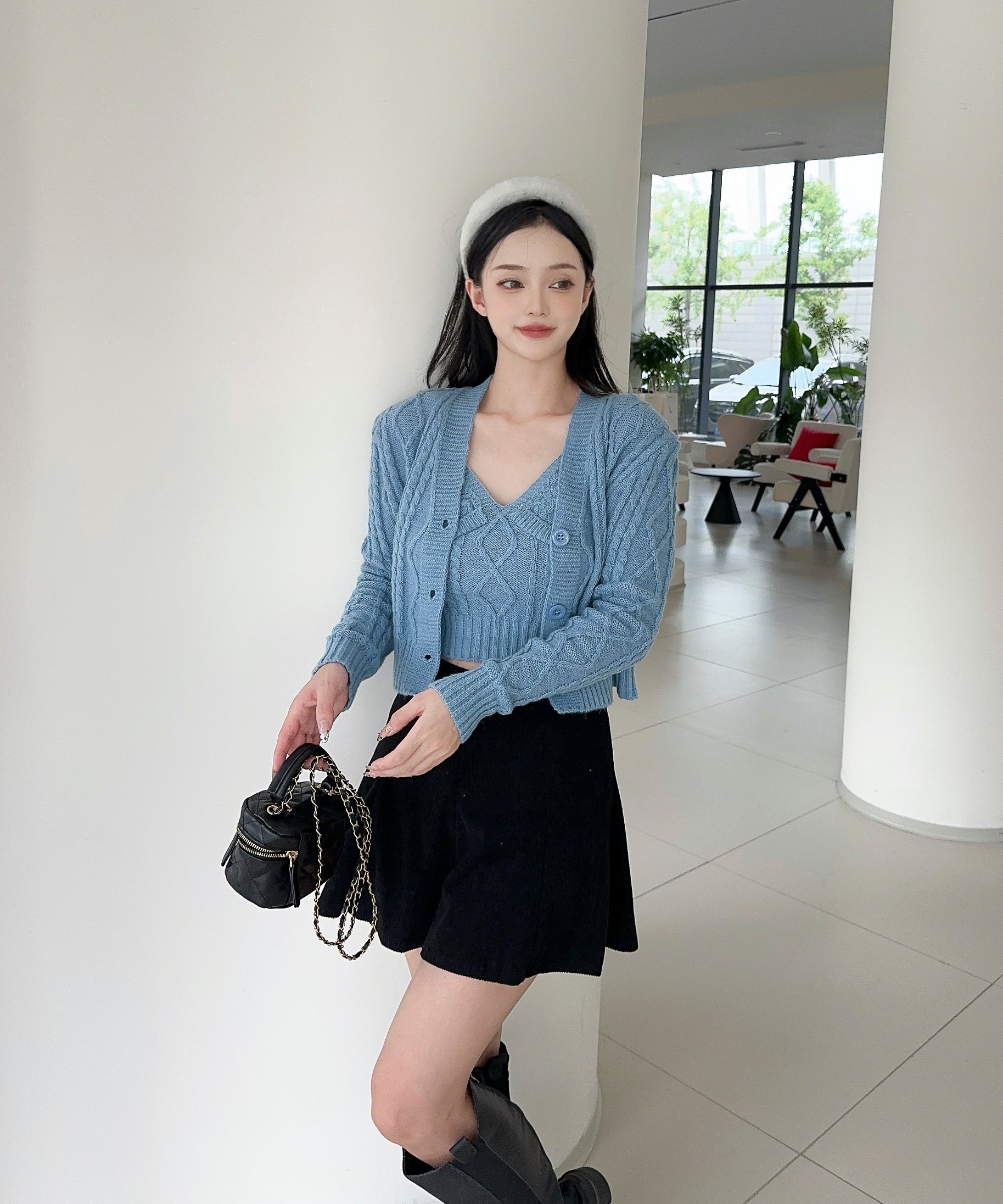 【Jasmine】ケーブル編みニットカーディガン+ニットキャミソール