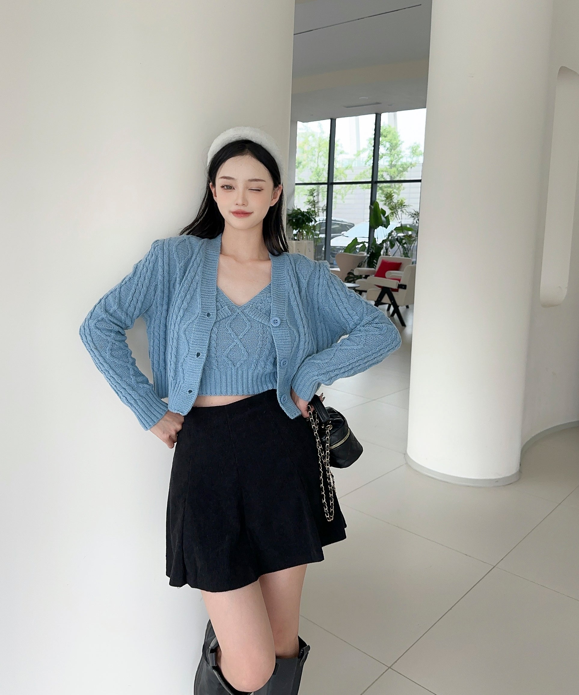 【Jasmine】ケーブル編みニットカーディガン+ニットキャミソール