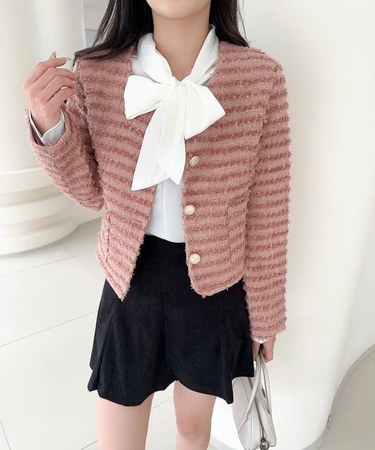 【Jasmine】フリンジノーカラージャケット