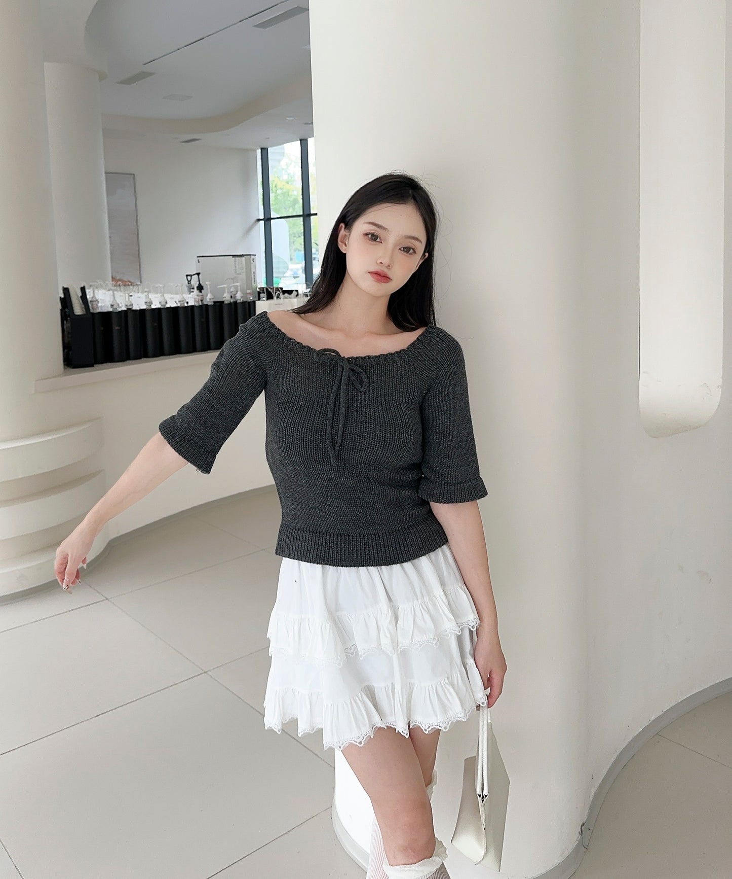 【Jasmine】2WAYフロントリボンニットプルオーバー