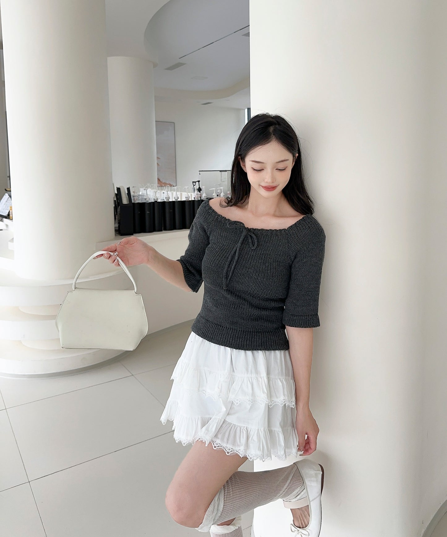 【Jasmine】2WAYフロントリボンニットプルオーバー