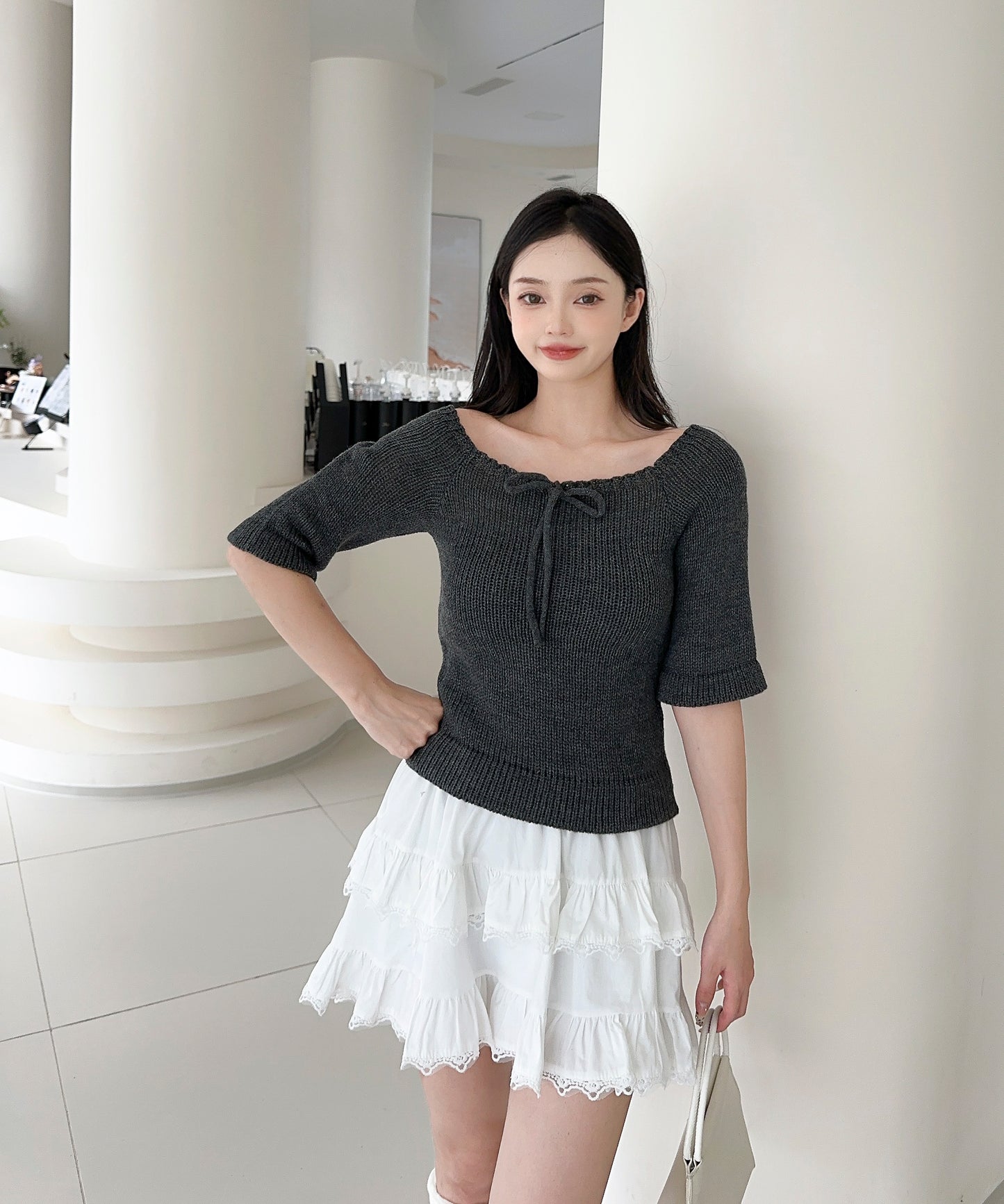 【Jasmine】2WAYフロントリボンニットプルオーバー