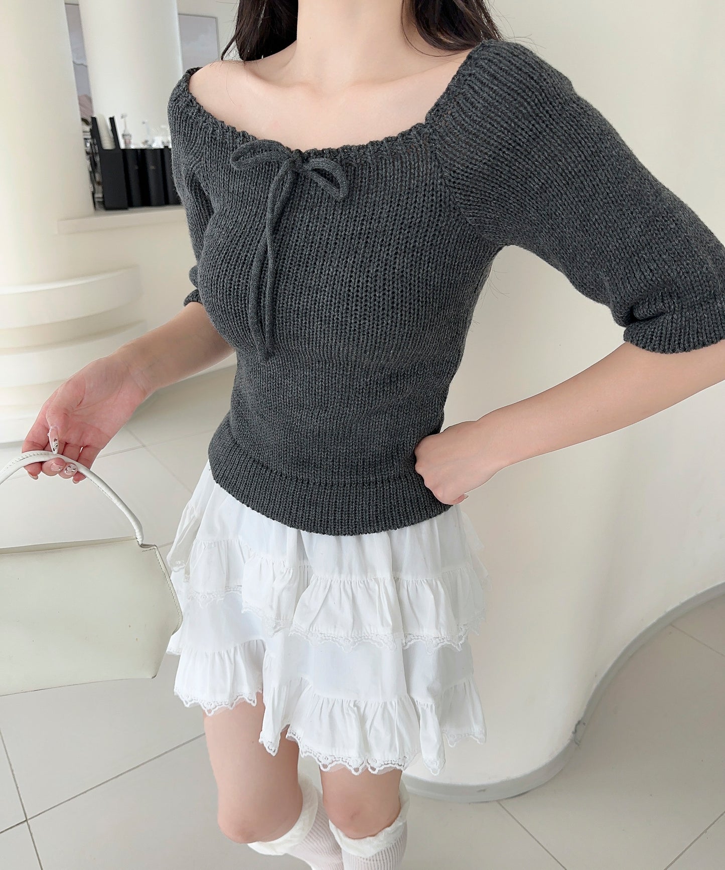 【Jasmine】2WAYフロントリボンニットプルオーバー