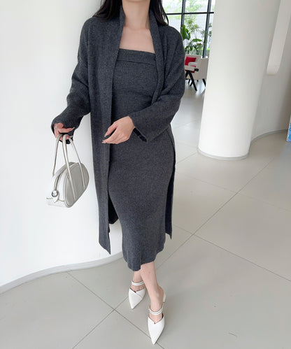 【Jasmine】ニットチューブワンピース＋ロングカーディガン