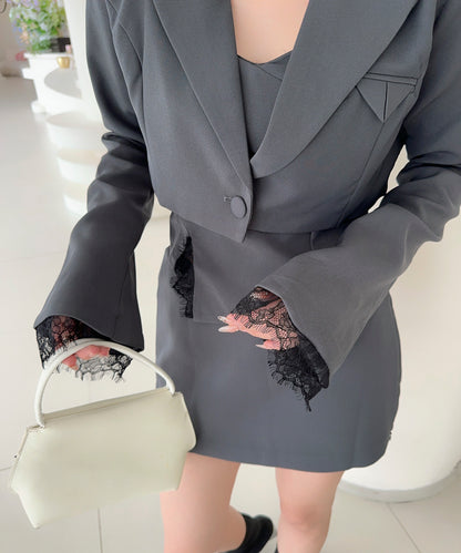 【Jasmine】ショート丈ジャケット＋アシンメトリーキャミ＋スカート