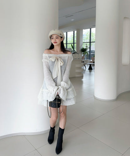 【Jasmine】ワンショルフロントリボンニットワンピース