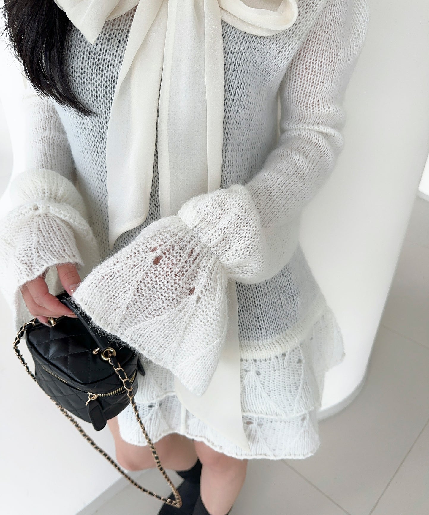 【Jasmine】ワンショルフロントリボンニットワンピース