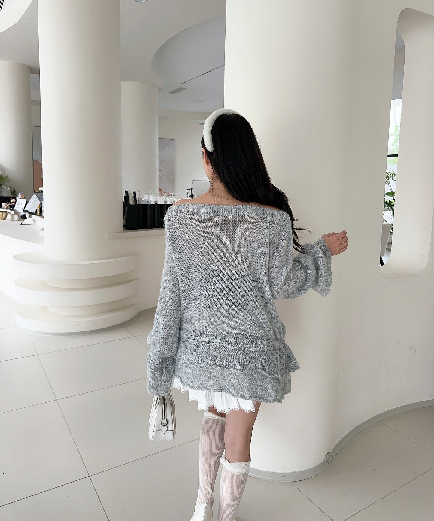 【Jasmine】ワンショルフロントリボンニットワンピース