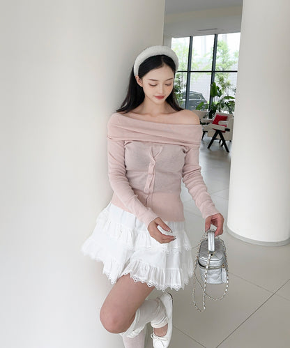 【Jasmine】2WAYフロントボタンデザインニットプルオーバー