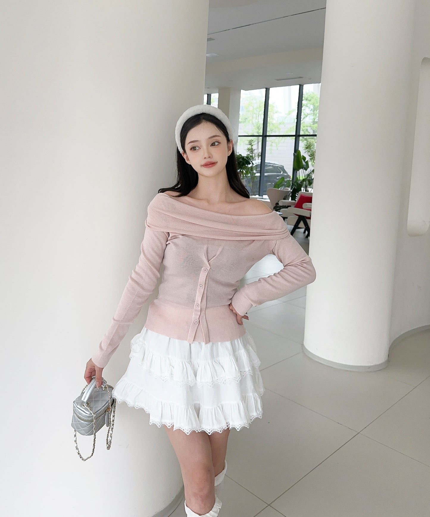 【Jasmine】2WAYフロントボタンデザインニットプルオーバー