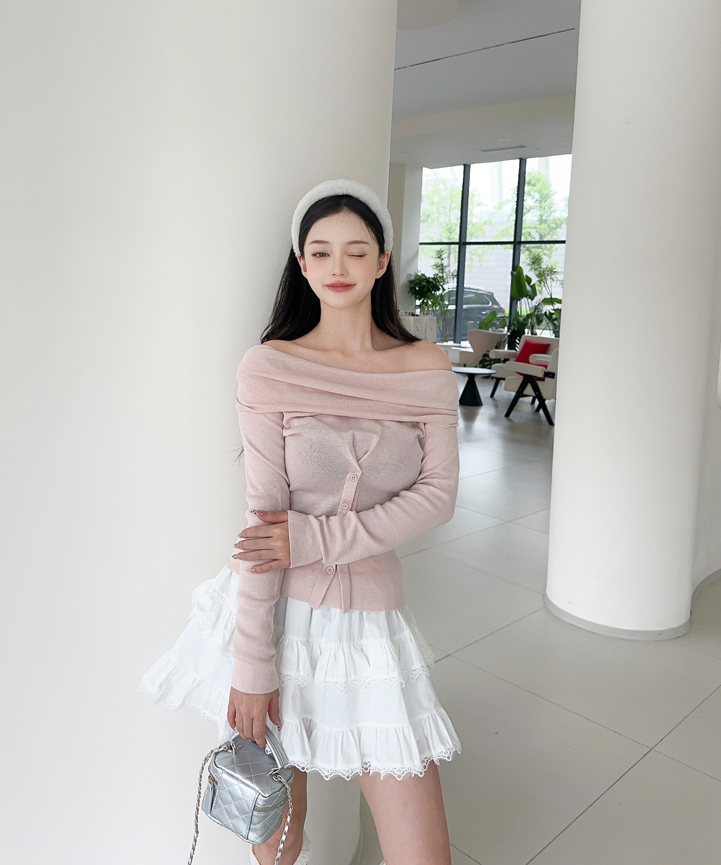 【Jasmine】2WAYフロントボタンデザインニットプルオーバー