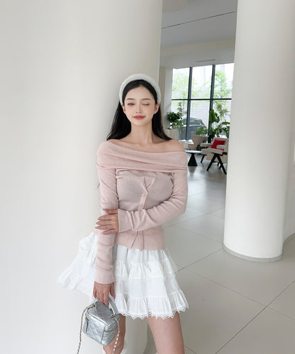 【Jasmine】2WAYフロントボタンデザインニットプルオーバー