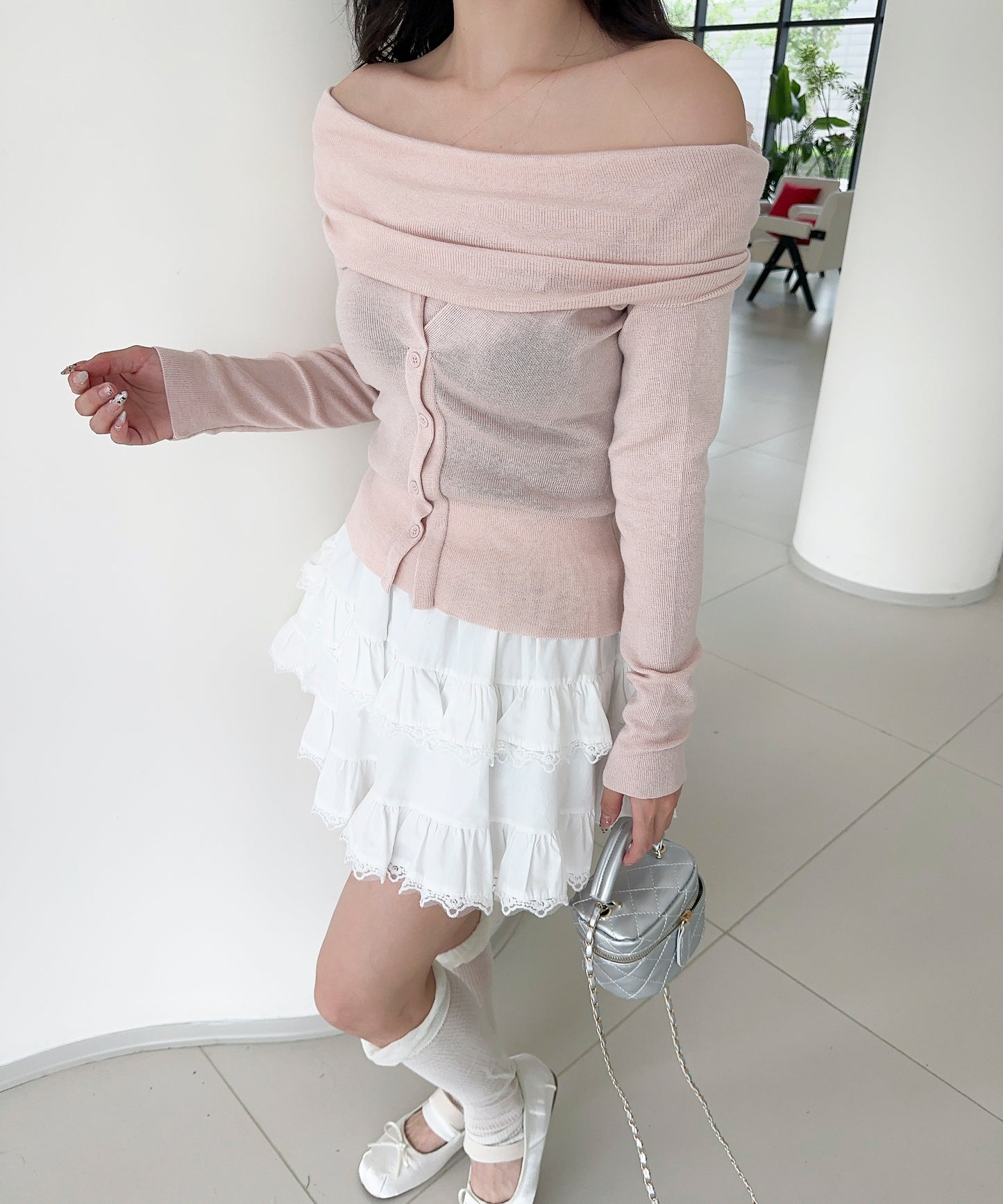 【Jasmine】2WAYフロントボタンデザインニットプルオーバー