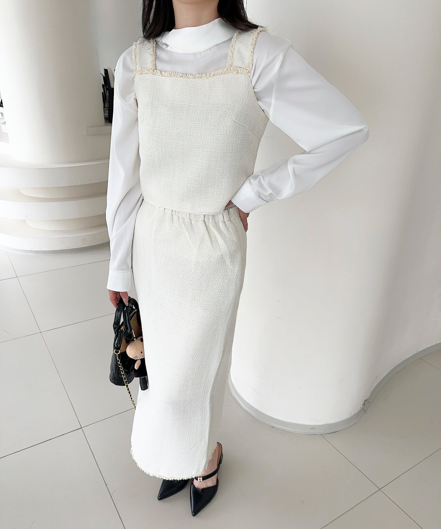 【Jasmine】ツイード調キャミソール＋ロングスカート