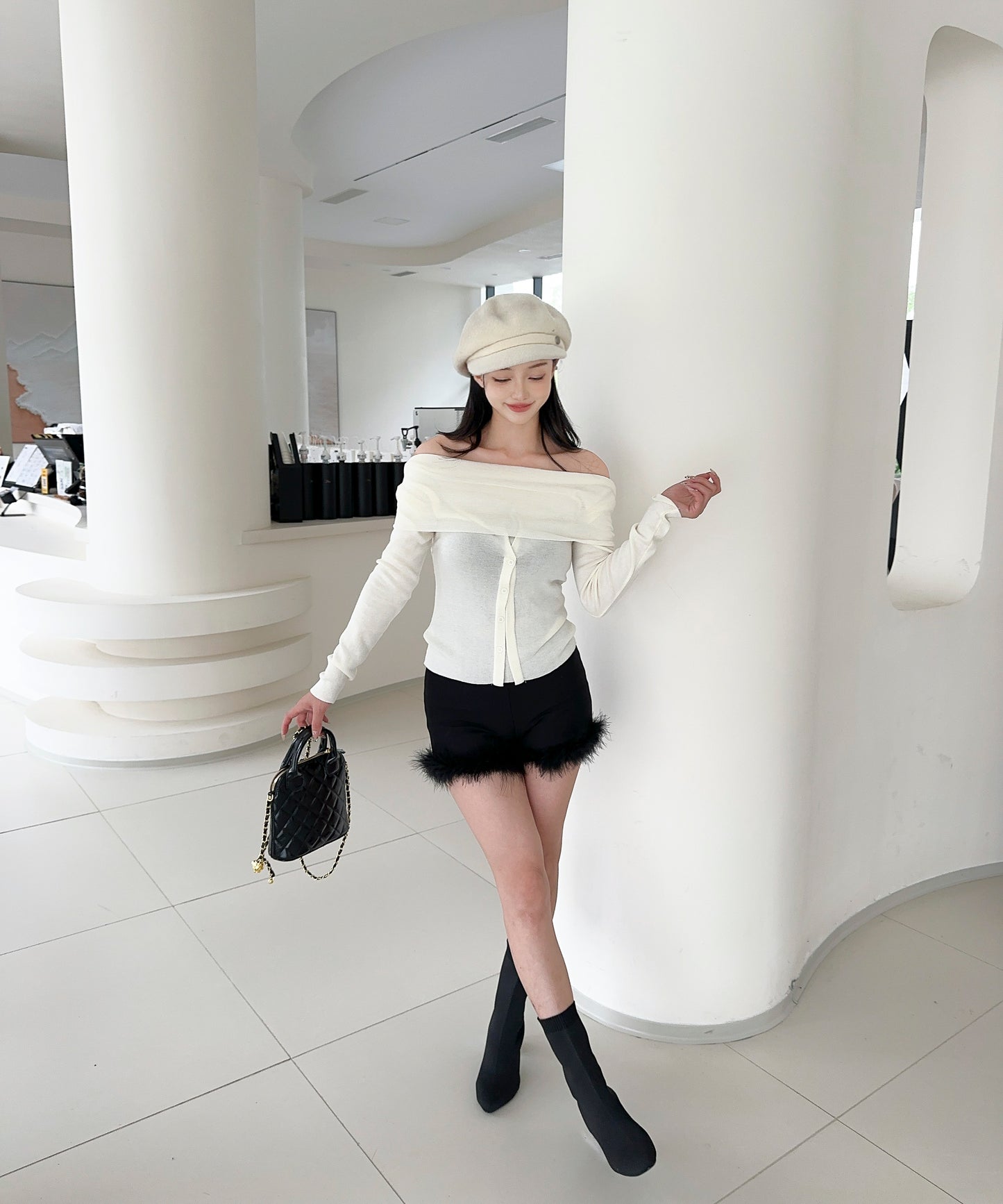 【Jasmine】2WAYフロントボタンデザインニットプルオーバー