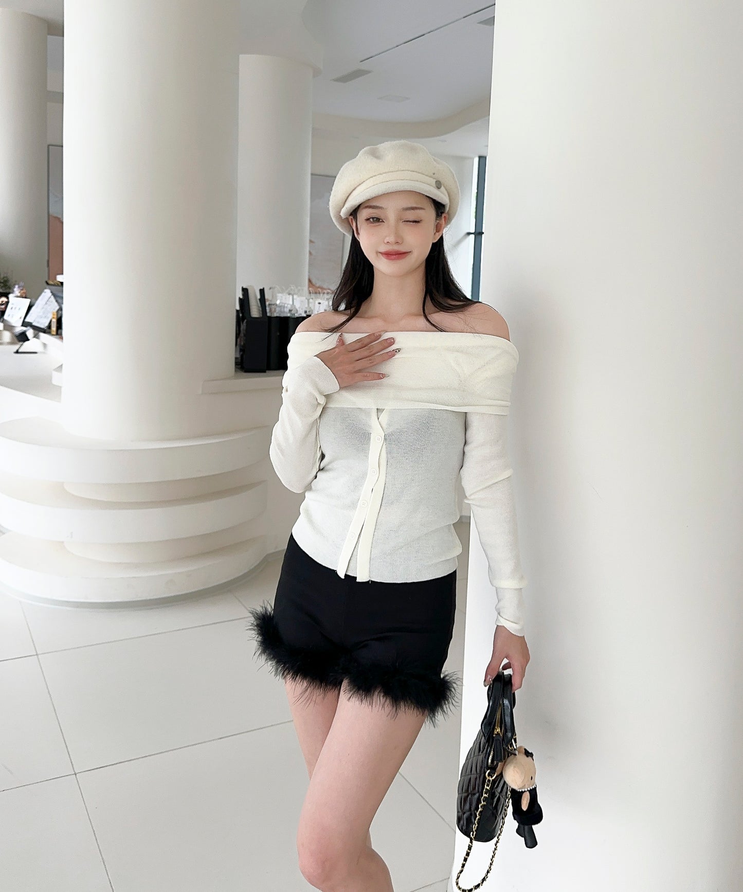 【Jasmine】2WAYフロントボタンデザインニットプルオーバー