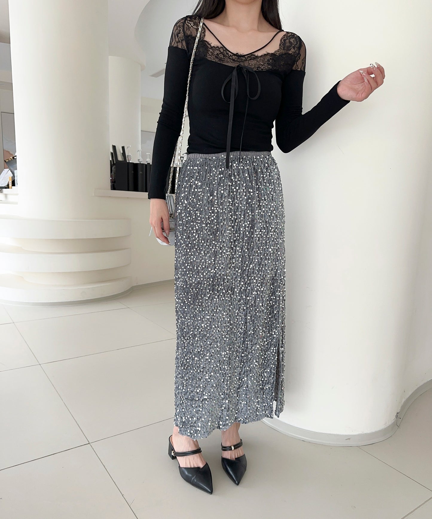 【Jasmine】スパンコールベロアロングスカート