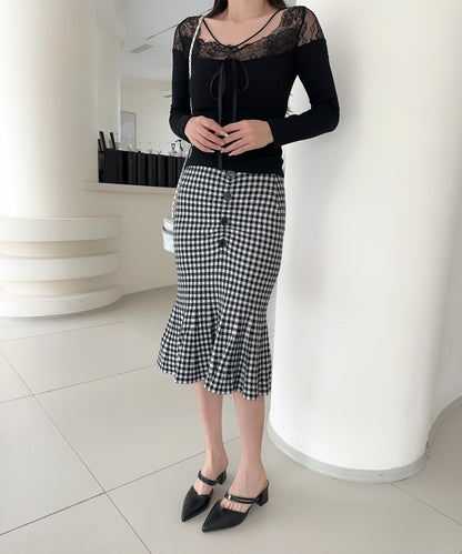 【Jasmine】チェック柄ニットマーメイドスカート