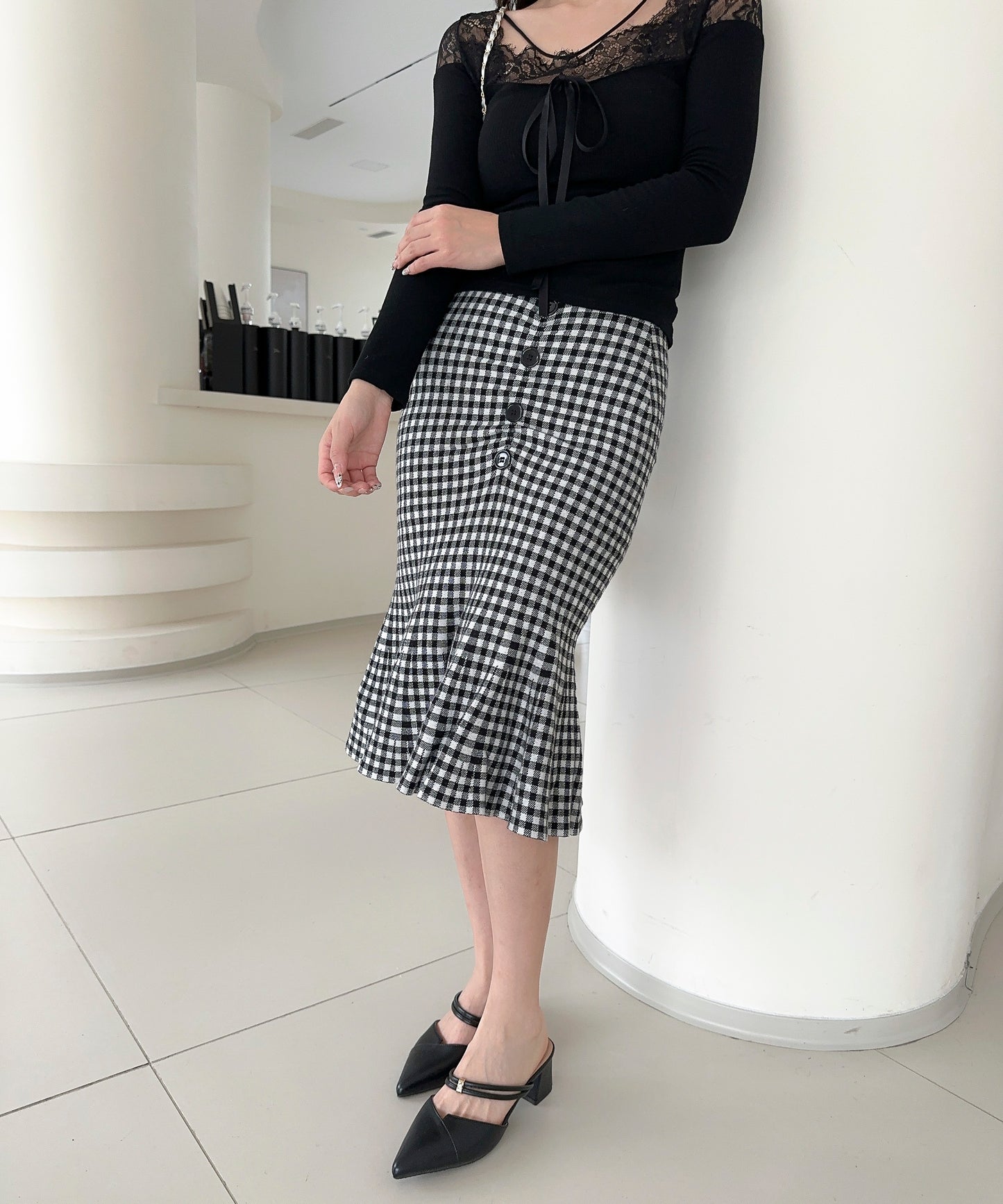 【Jasmine】チェック柄ニットマーメイドスカート