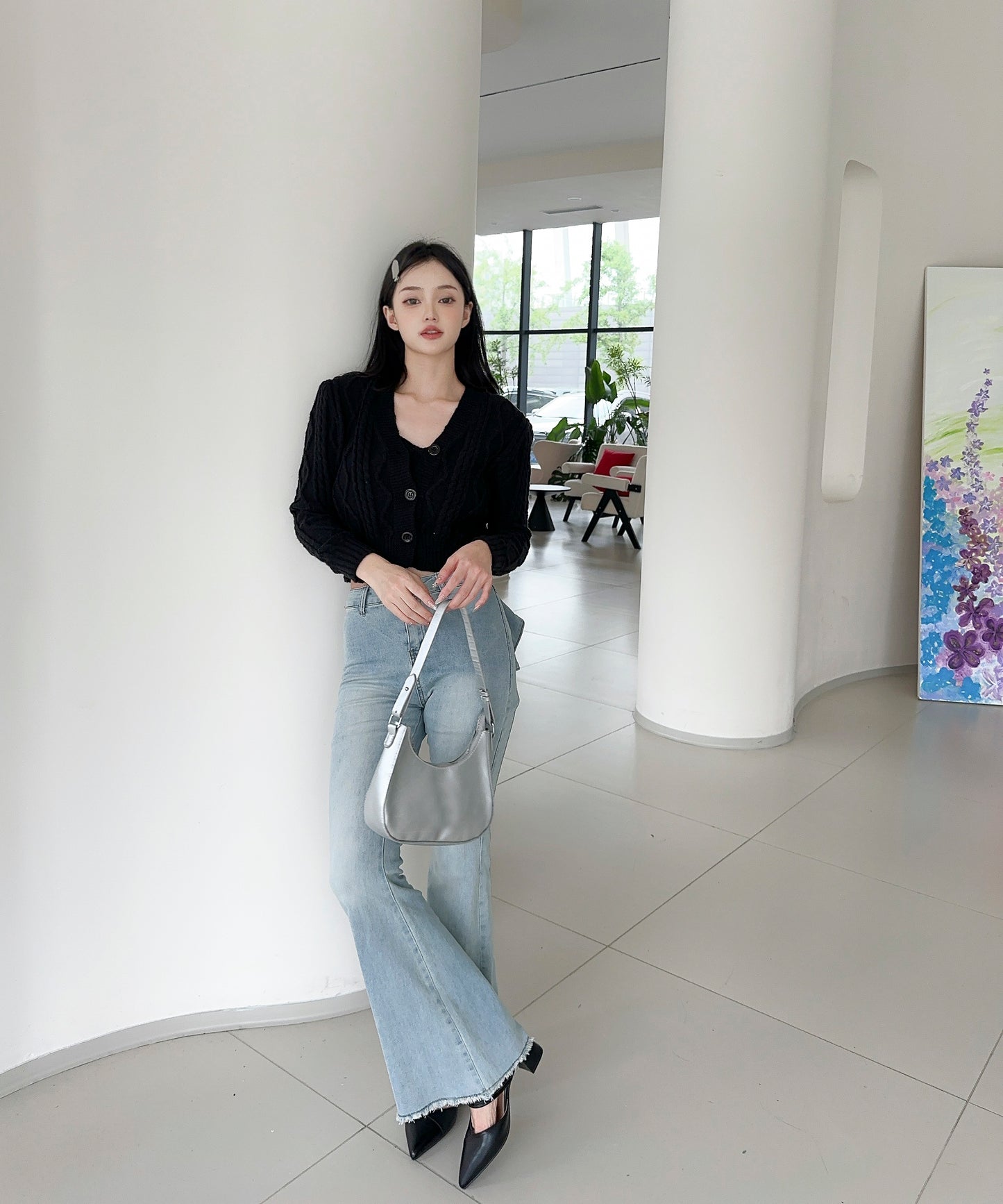 【Jasmine】ケーブル編みニットカーディガン+ニットキャミソール