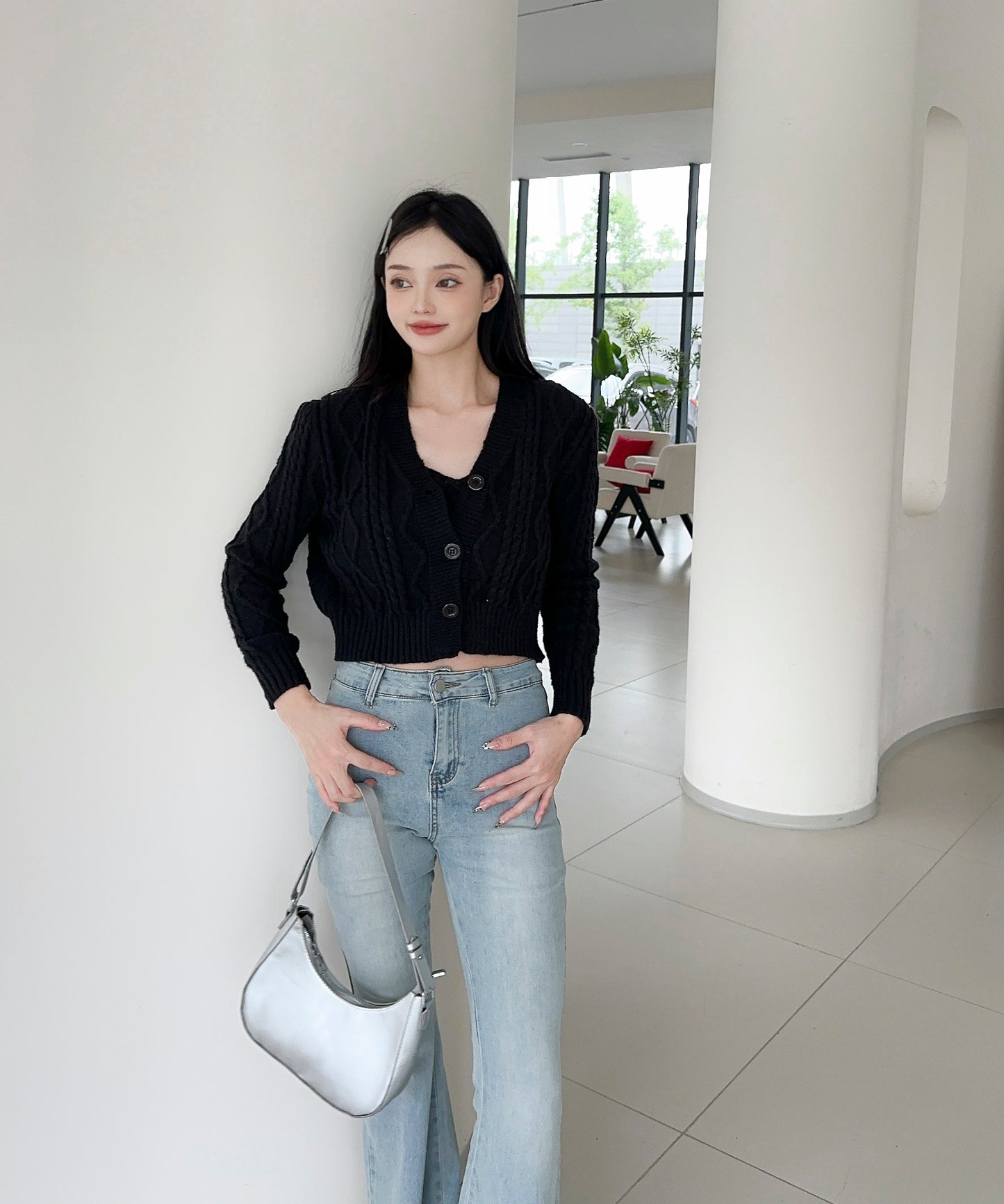 【Jasmine】ケーブル編みニットカーディガン+ニットキャミソール