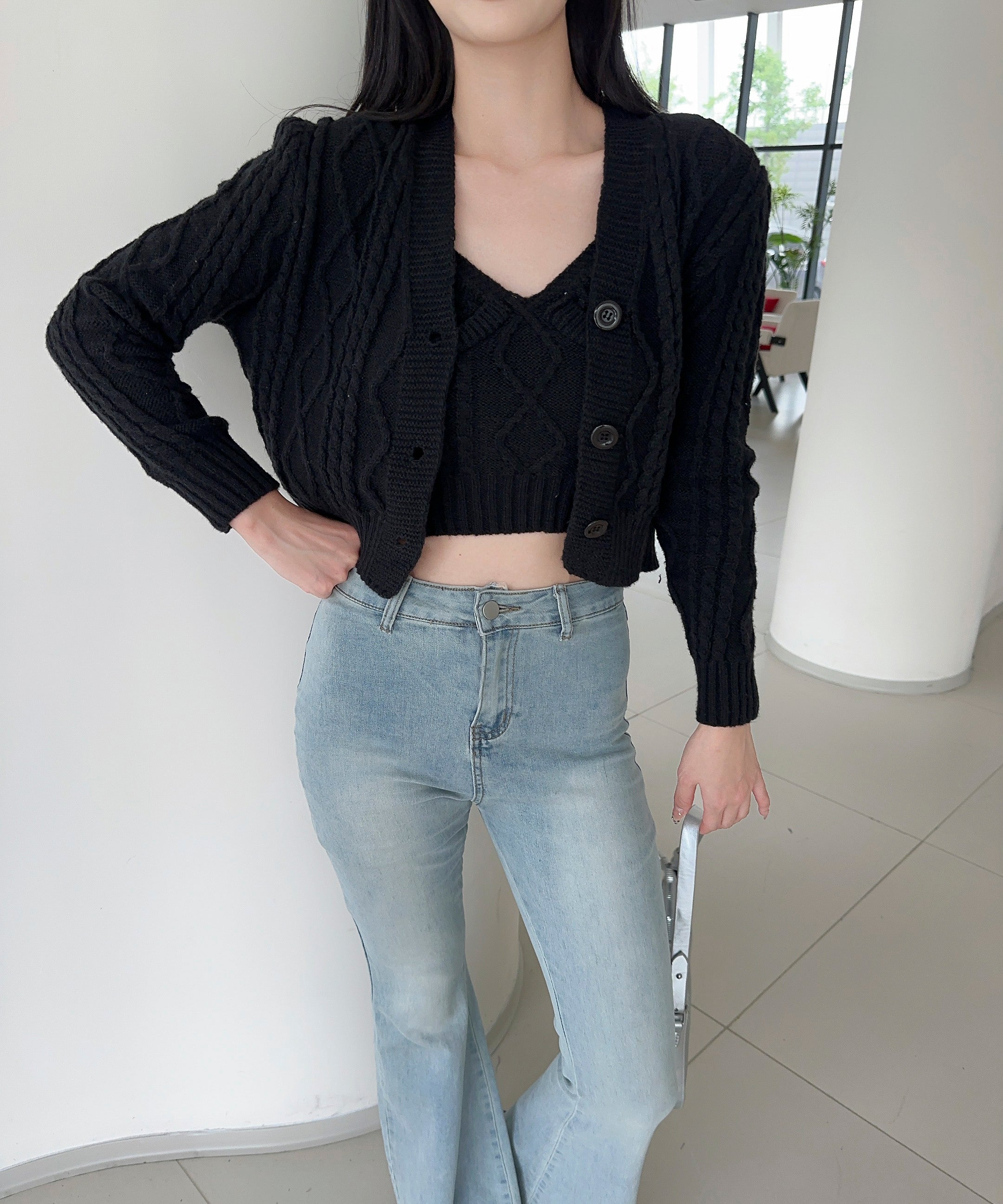 【Jasmine】ケーブル編みニットカーディガン+ニットキャミソール