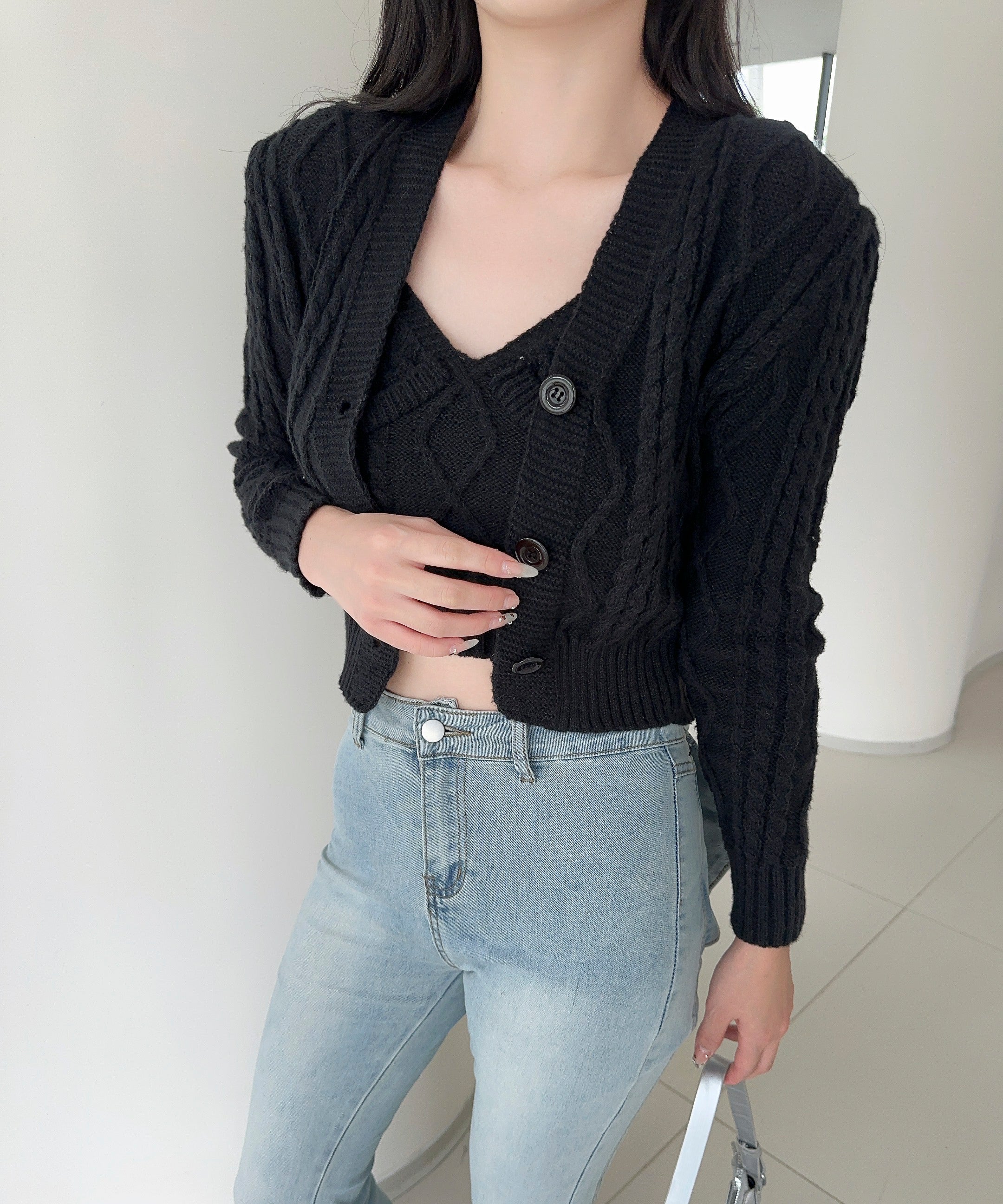 【Jasmine】ケーブル編みニットカーディガン+ニットキャミソール