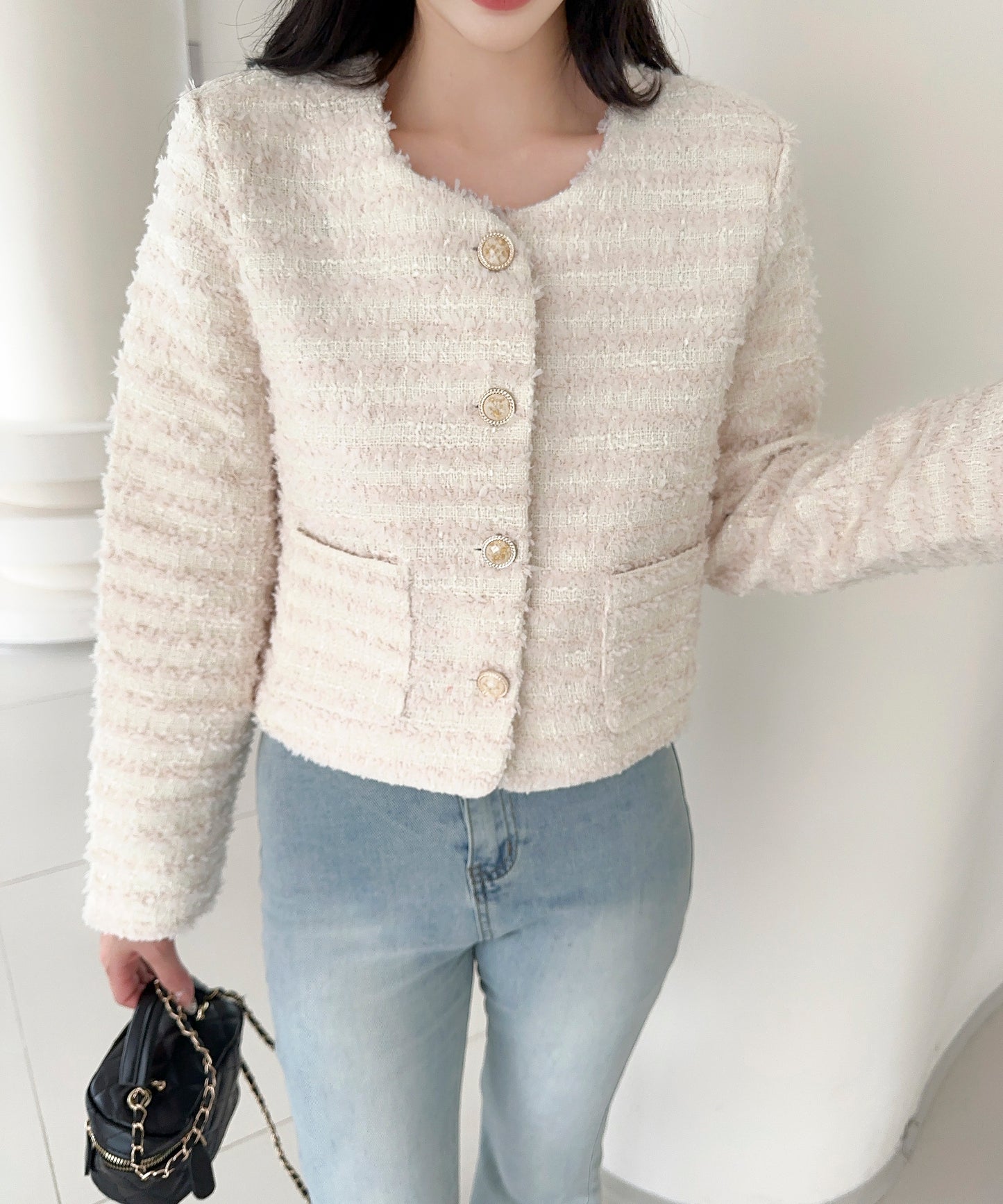 【Jasmine】フリンジノーカラージャケット