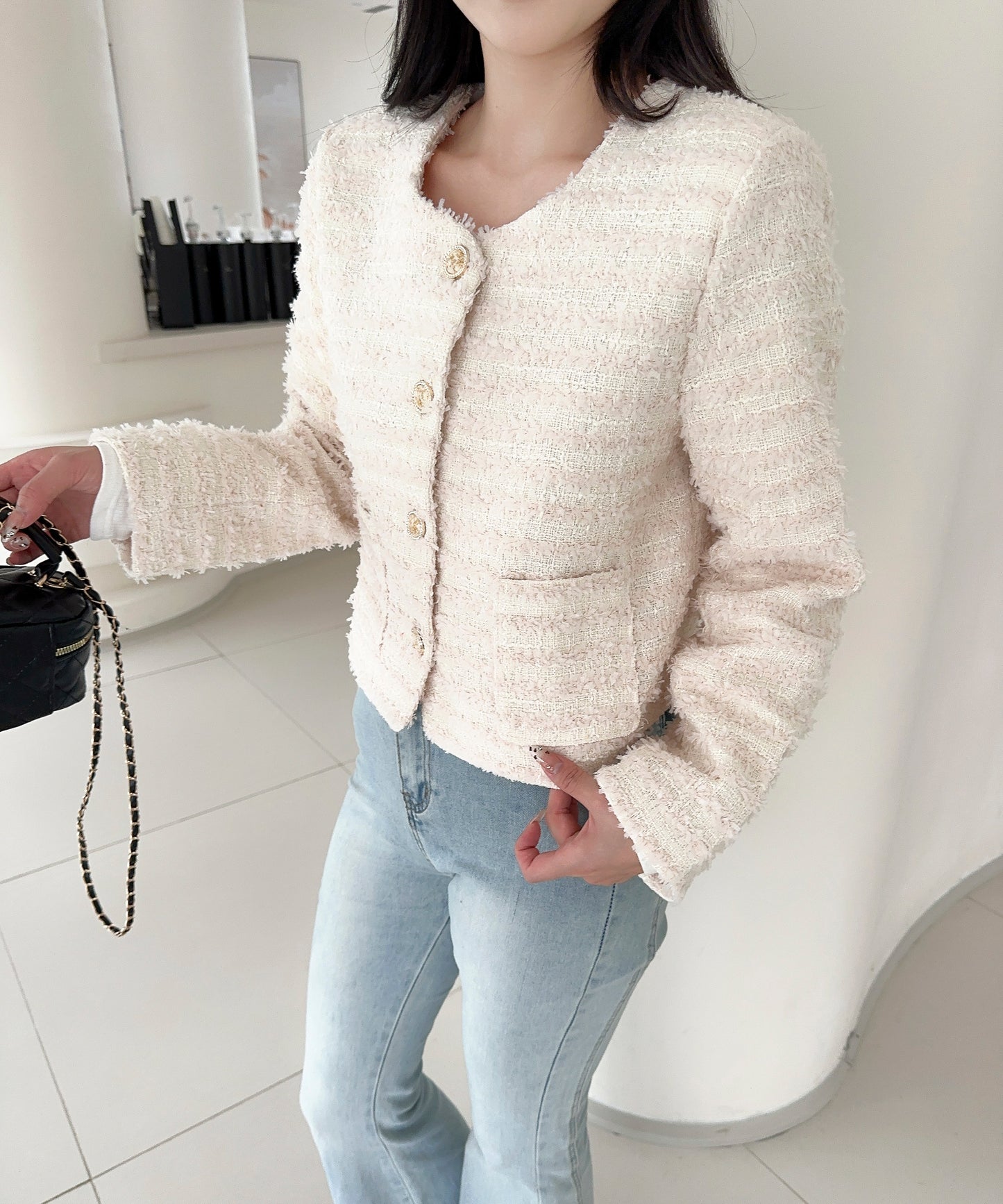 【Jasmine】フリンジノーカラージャケット