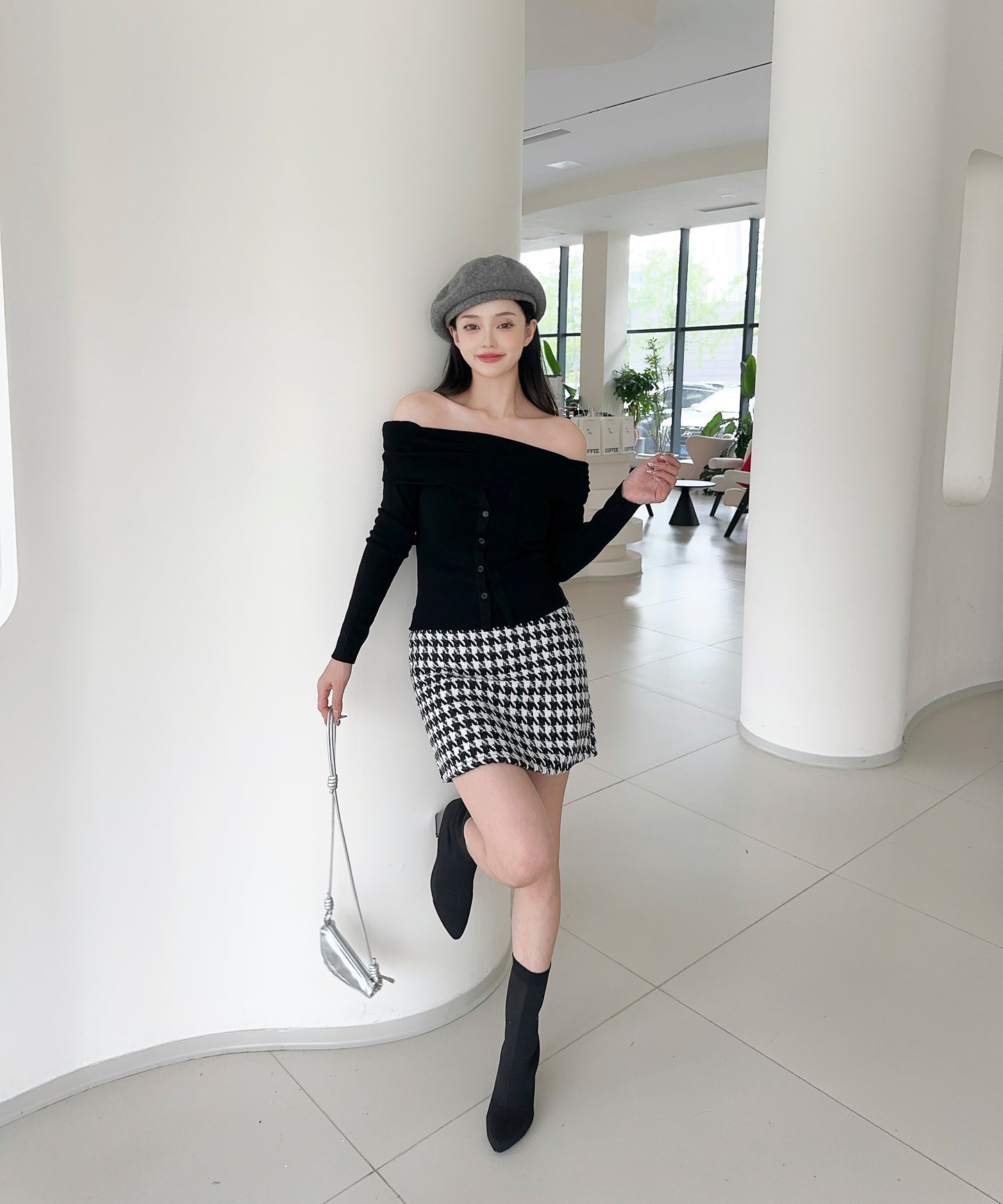 【Jasmine】2WAYフロントボタンデザインニットプルオーバー