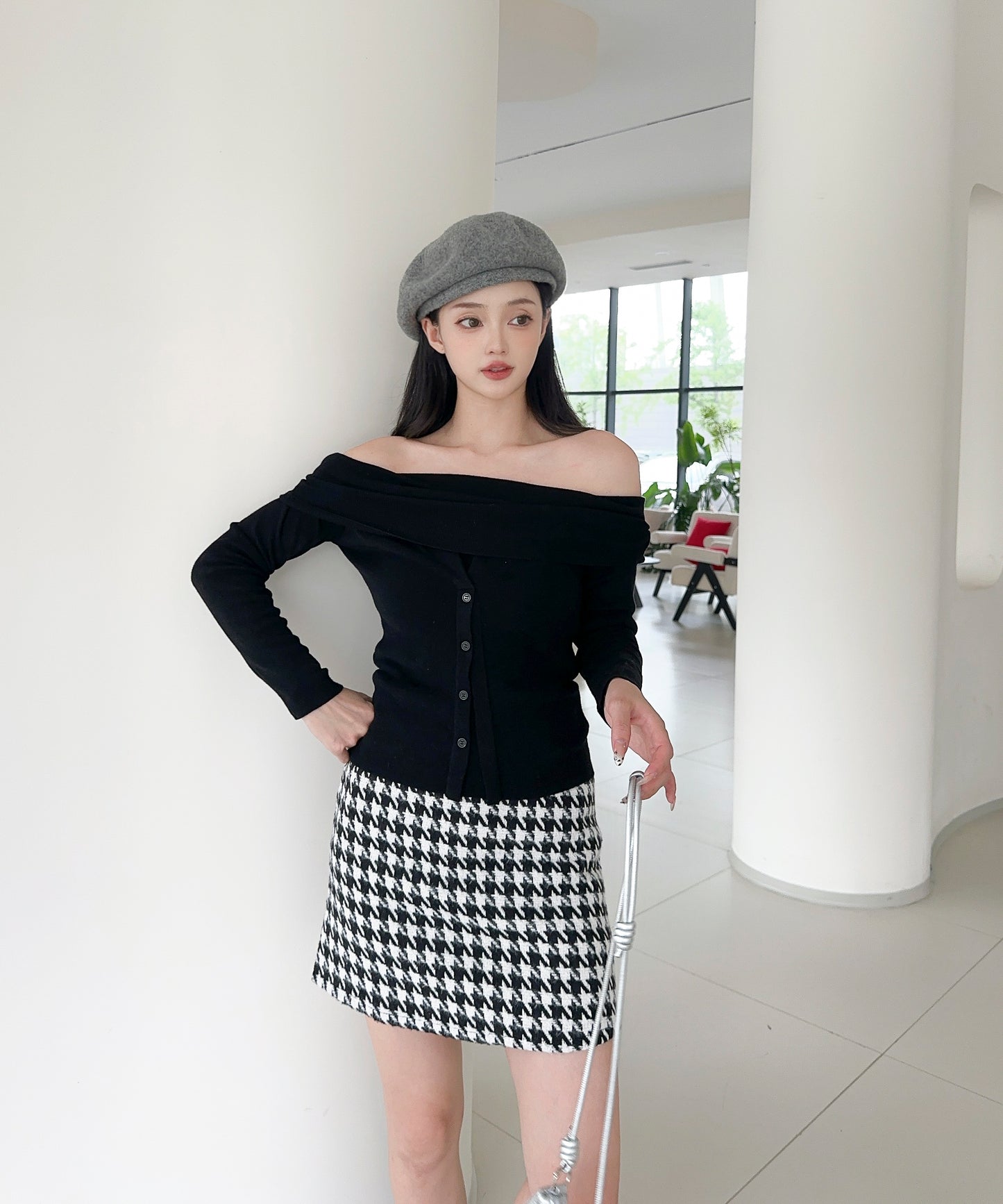 【Jasmine】2WAYフロントボタンデザインニットプルオーバー