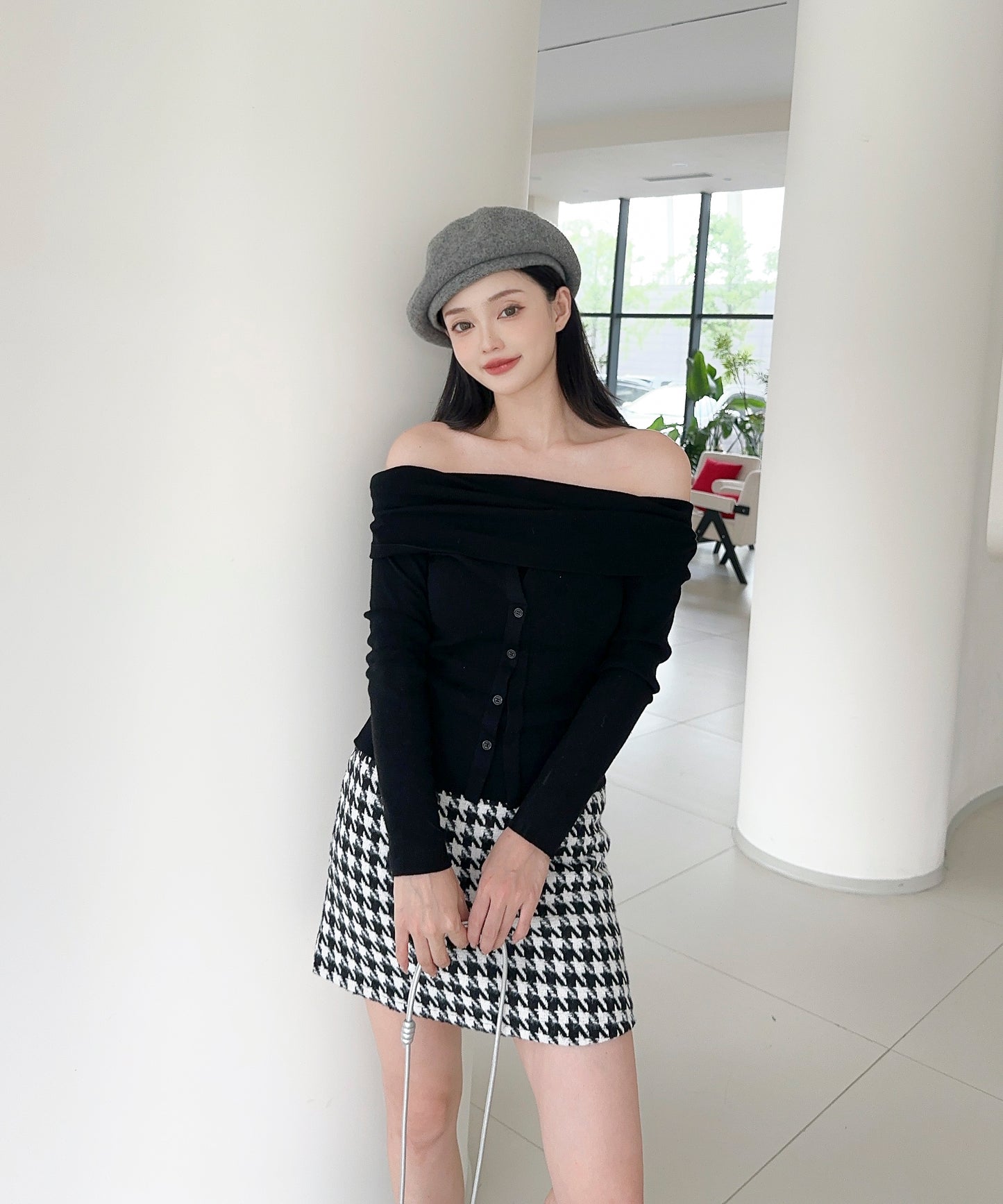 【Jasmine】2WAYフロントボタンデザインニットプルオーバー