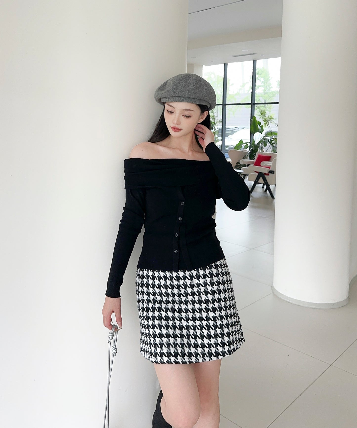 【Jasmine】2WAYフロントボタンデザインニットプルオーバー