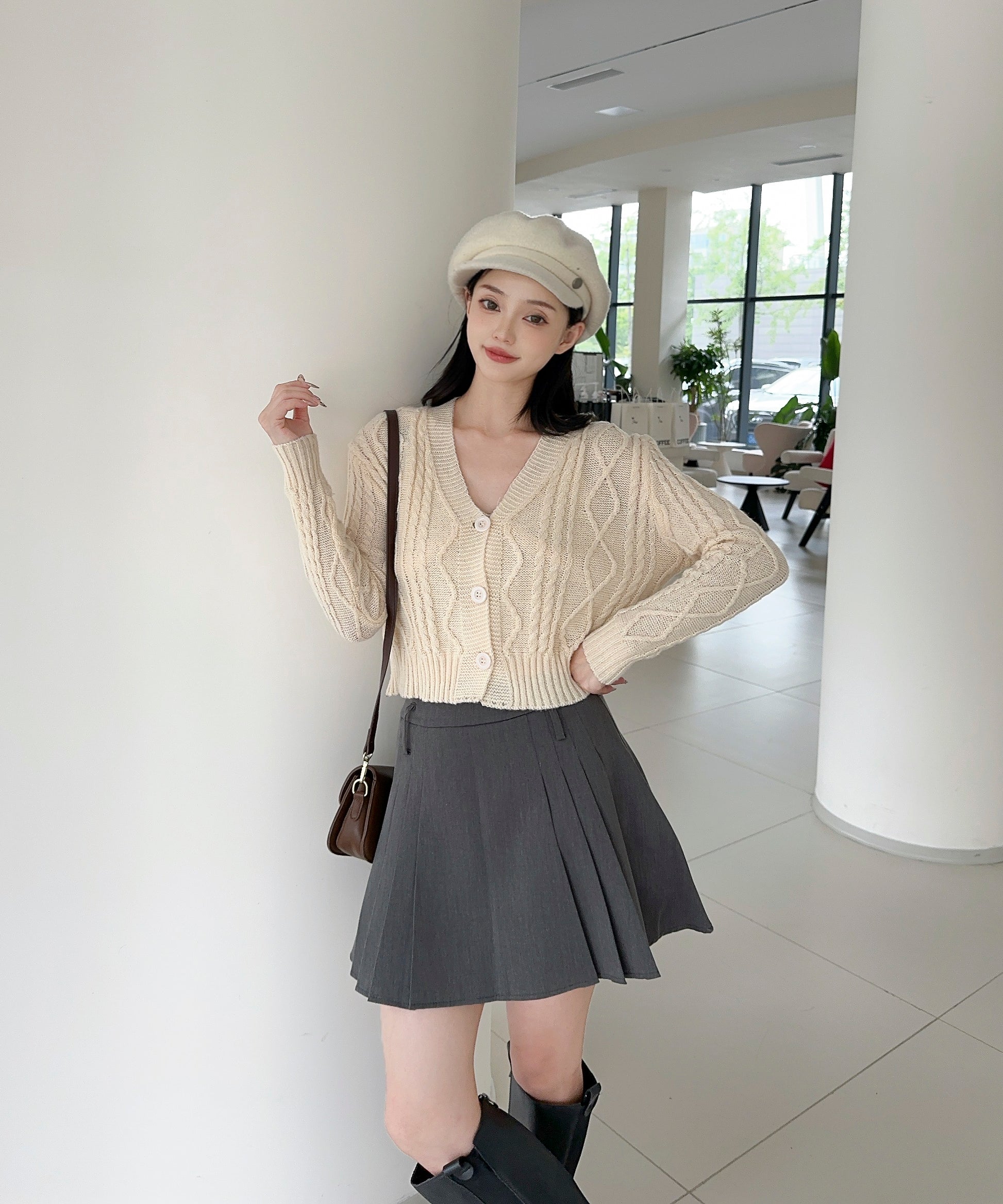 【Jasmine】ケーブル編みニットカーディガン+ニットキャミソール