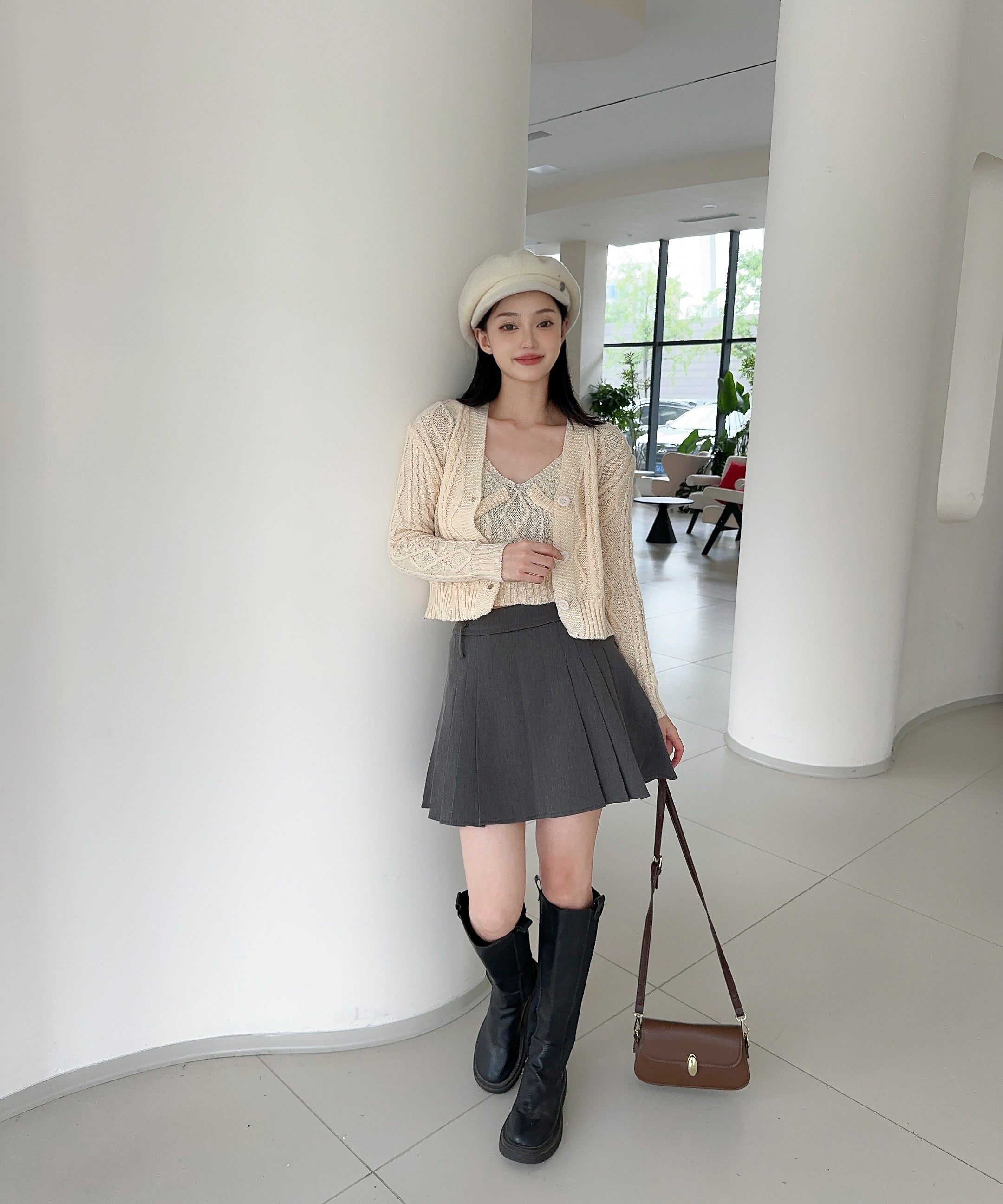 【Jasmine】ケーブル編みニットカーディガン+ニットキャミソール