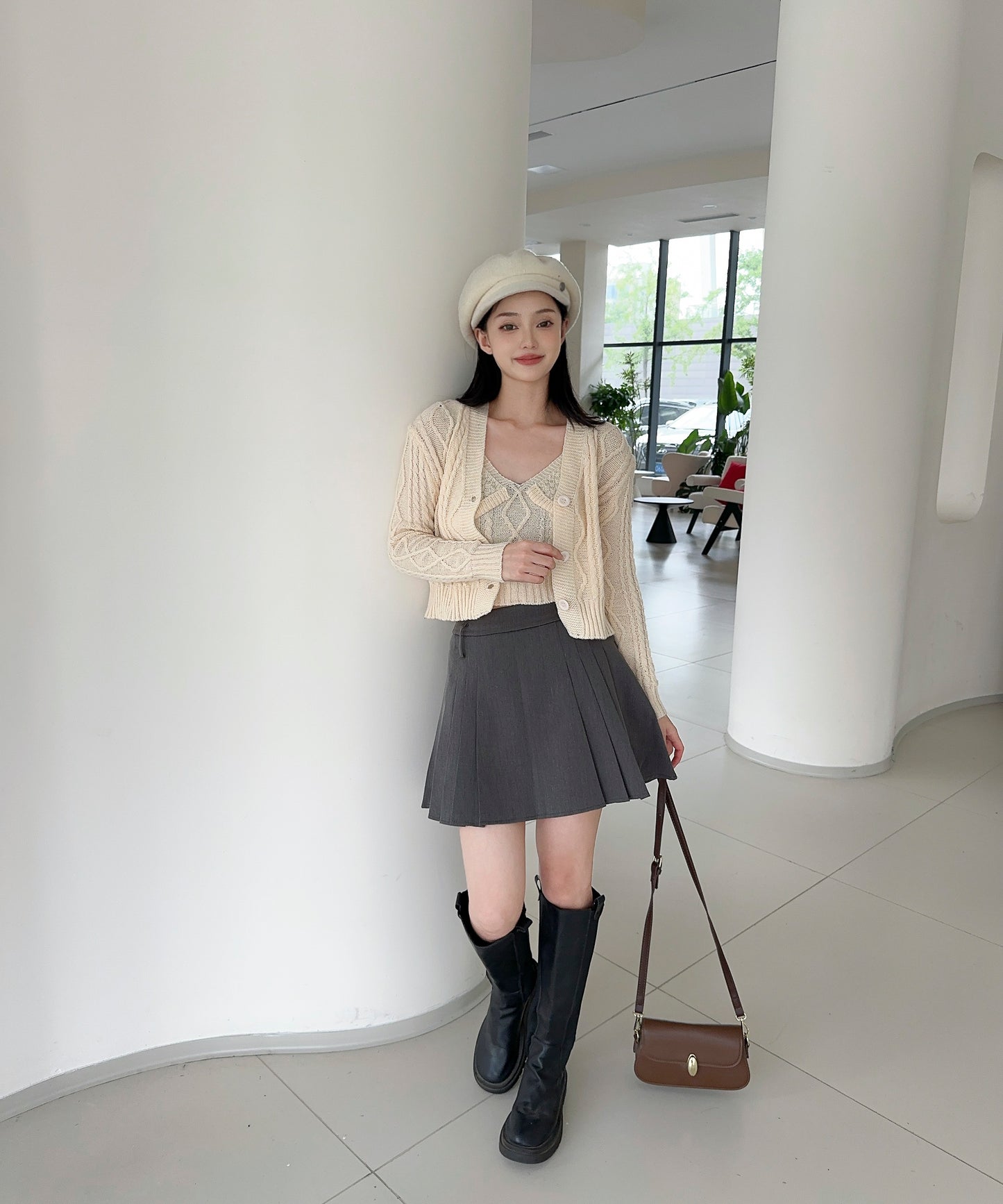 【Jasmine】ケーブル編みニットカーディガン+ニットキャミソール