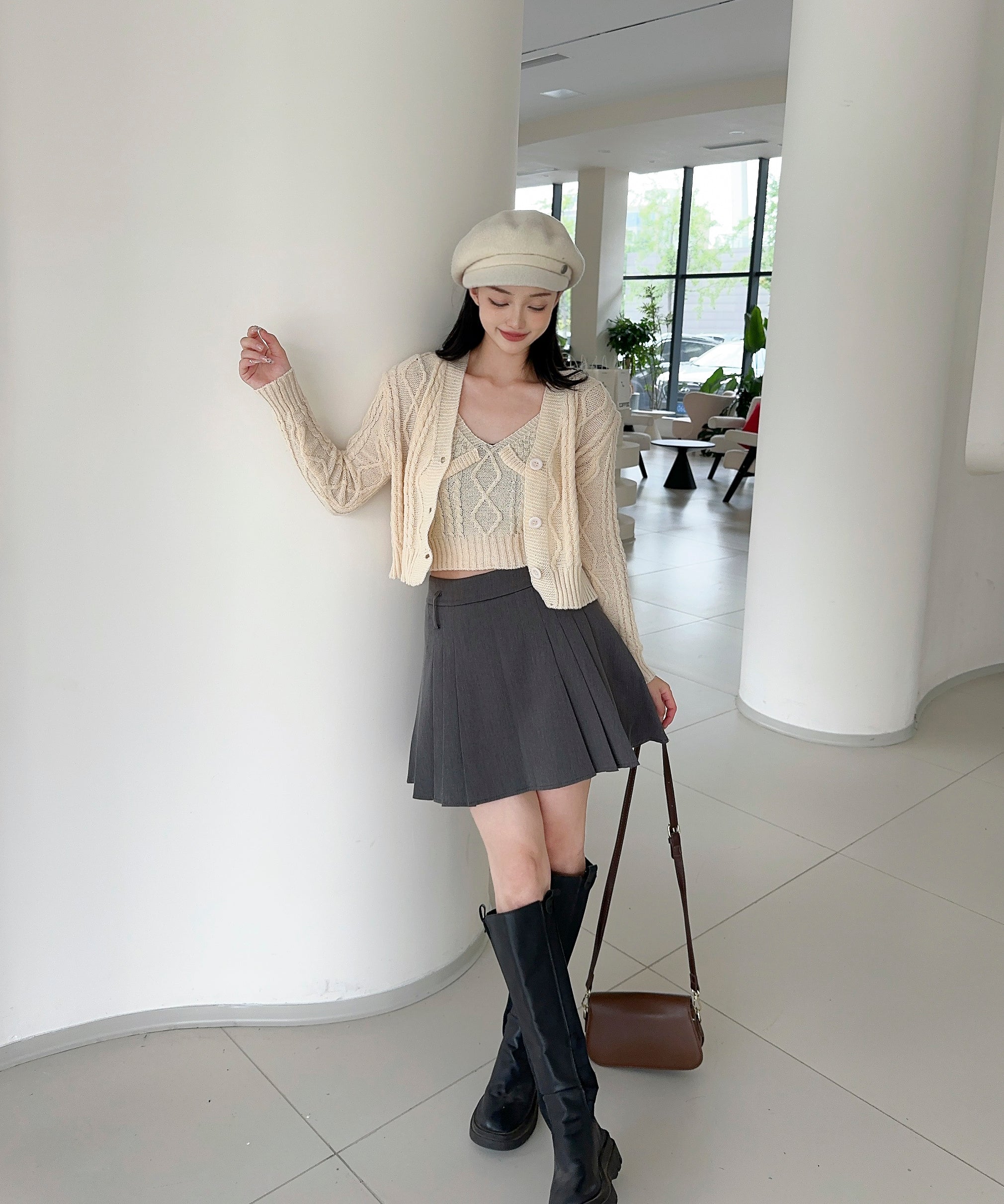 【Jasmine】ケーブル編みニットカーディガン+ニットキャミソール