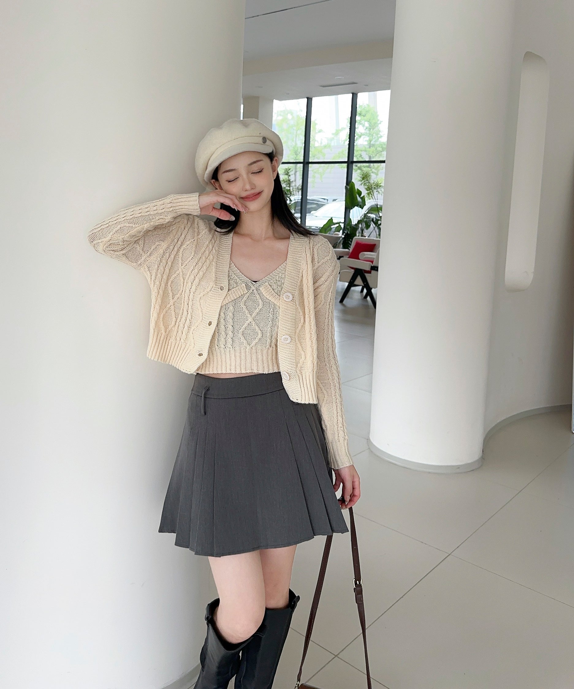 【Jasmine】ケーブル編みニットカーディガン+ニットキャミソール