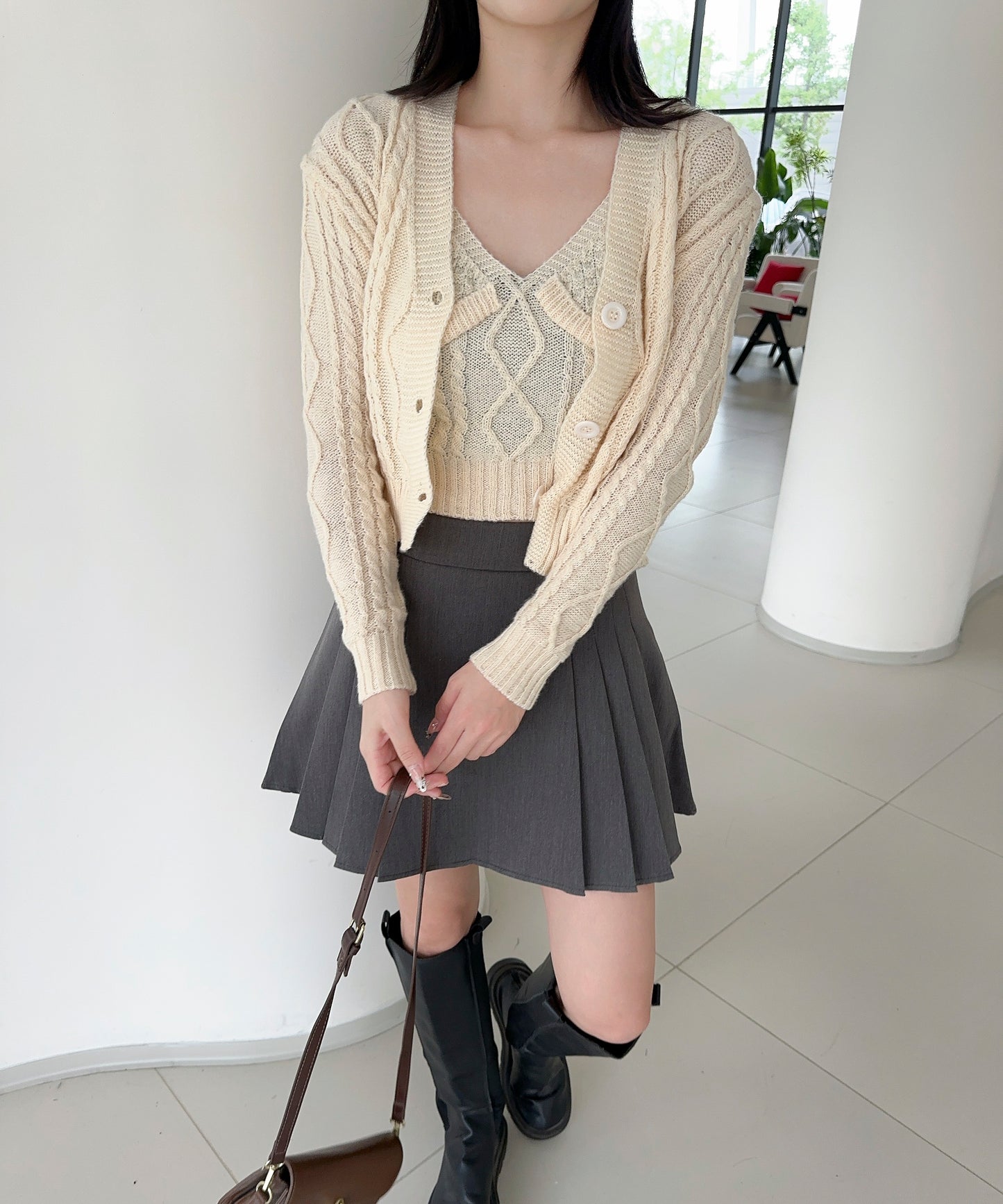 【Jasmine】ケーブル編みニットカーディガン+ニットキャミソール