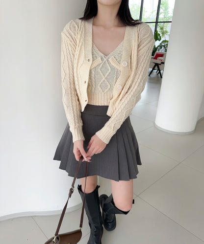 【Jasmine】ケーブル編みニットカーディガン+ニットキャミソール
