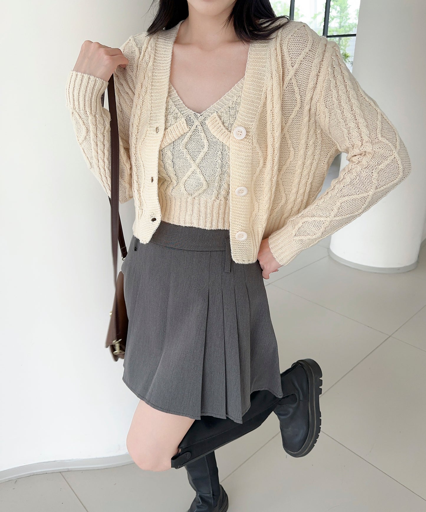 【Jasmine】ケーブル編みニットカーディガン+ニットキャミソール