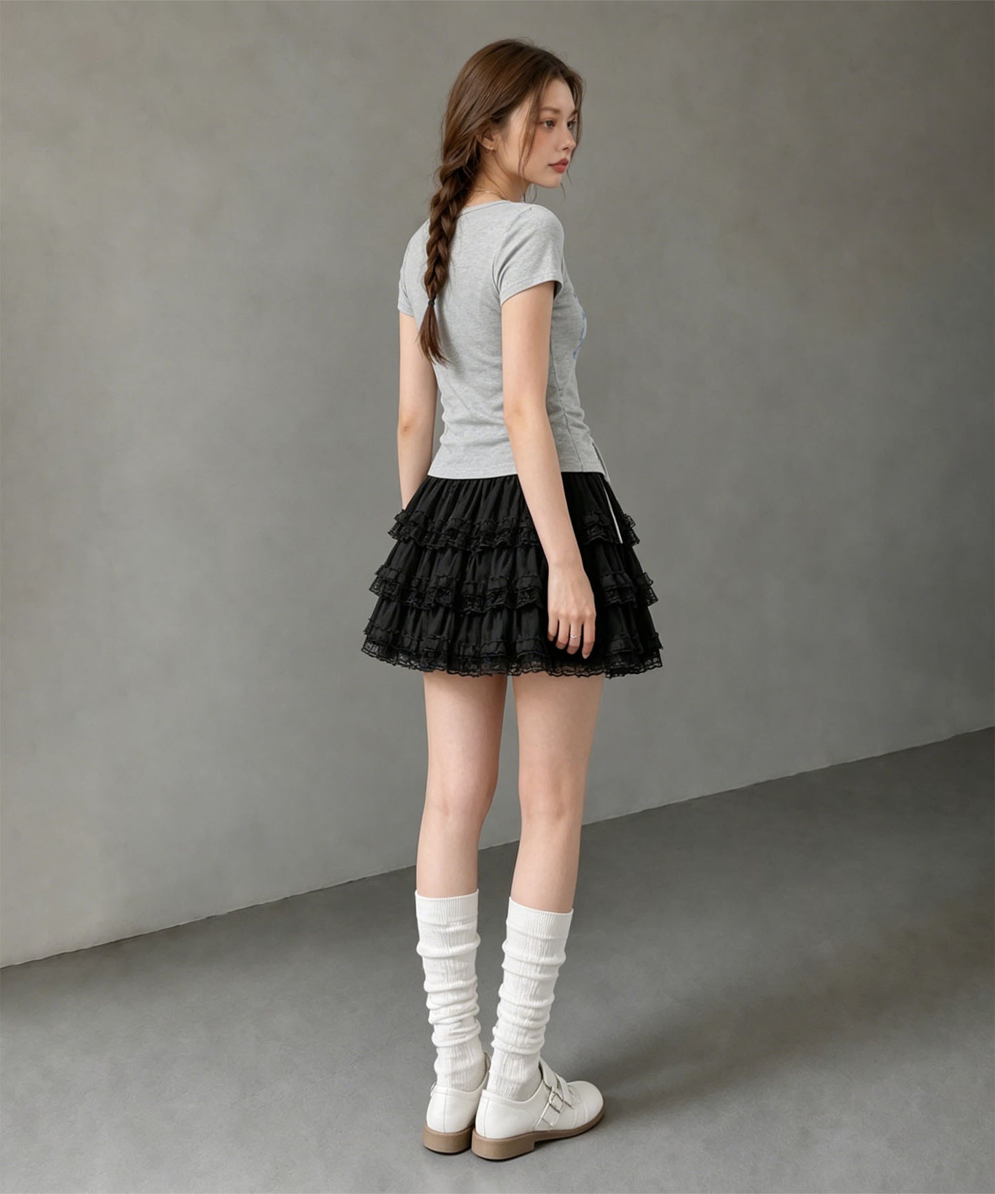 HOOK for girls リボングラフィック × サイドギャザー コンパクトストリートT