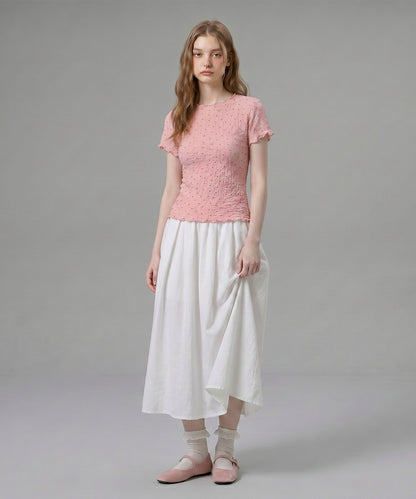 HOOK for girls バブルシフォン総柄クロップドトップス