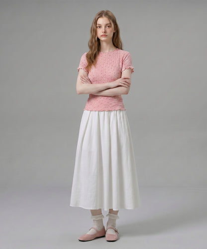 HOOK for girls バブルシフォン総柄クロップドトップス