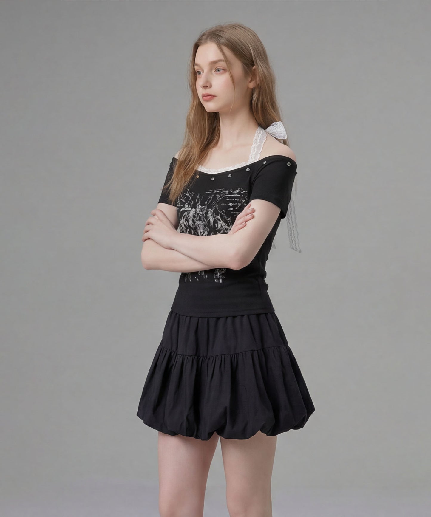 HOOK for girls レースレイヤード風 × グラフィック コンパクトT